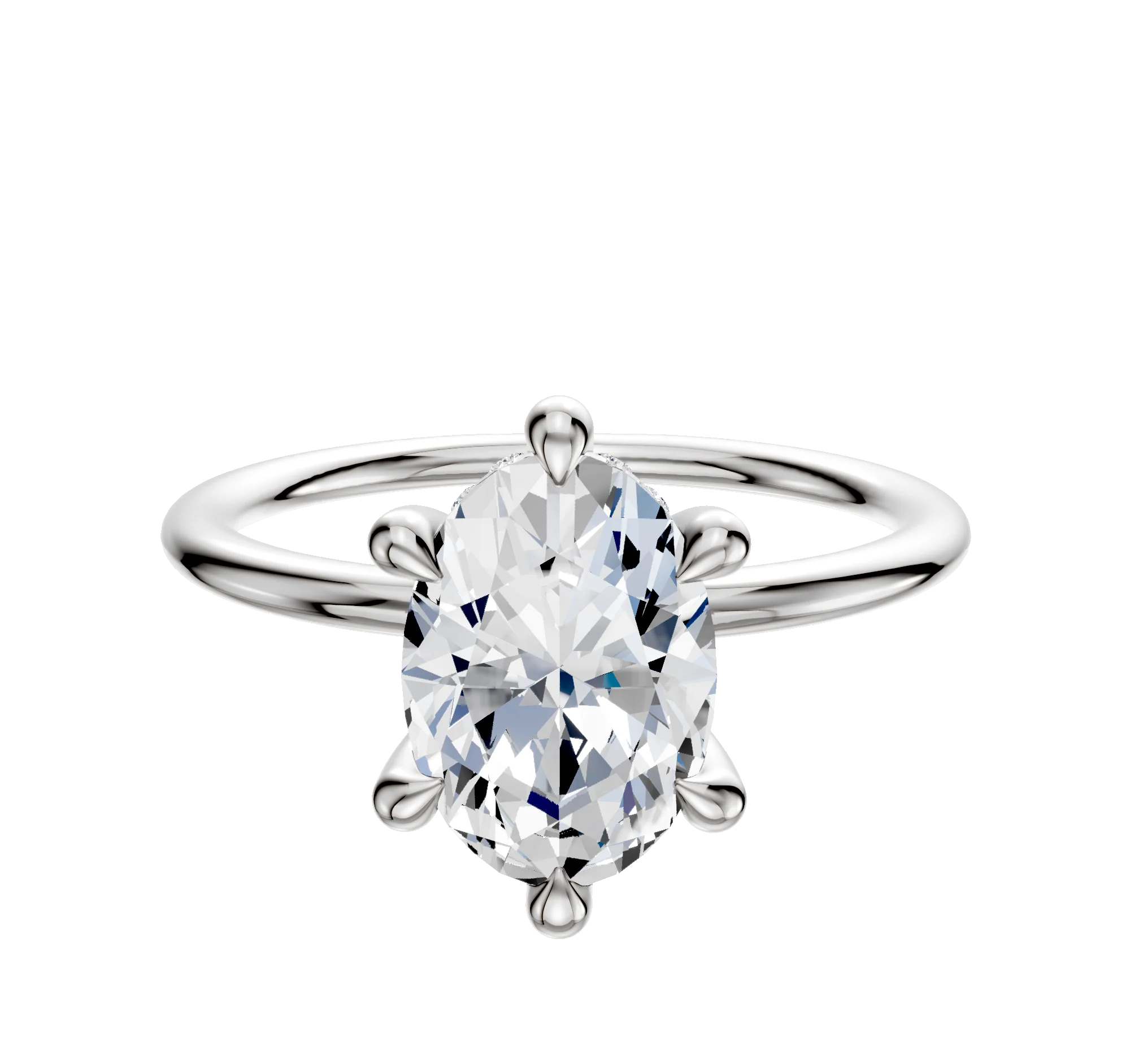 14K White Gold 6 Prong Hidden Halo Classic Dome 1.5mm Engagement Ring