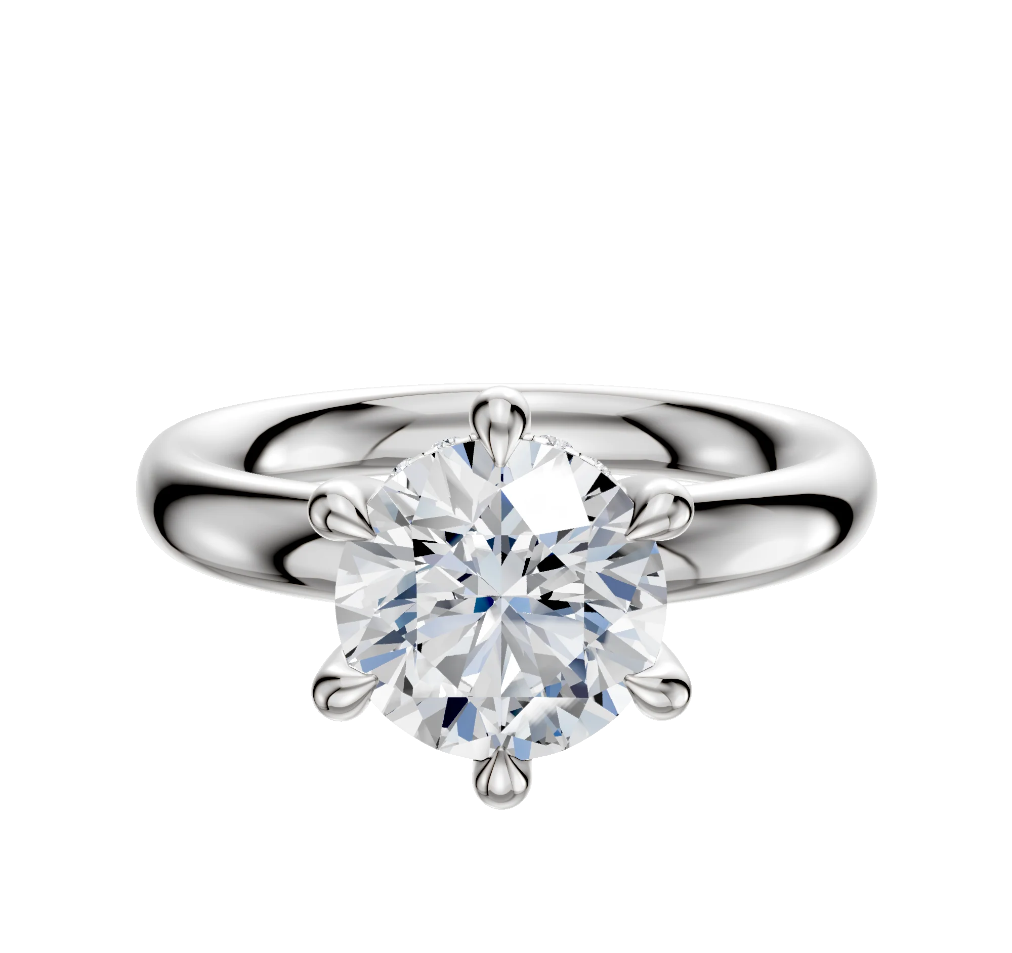 14K White Gold 6 Prong Hidden Halo Classic Dome 3.0mm Engagement Ring