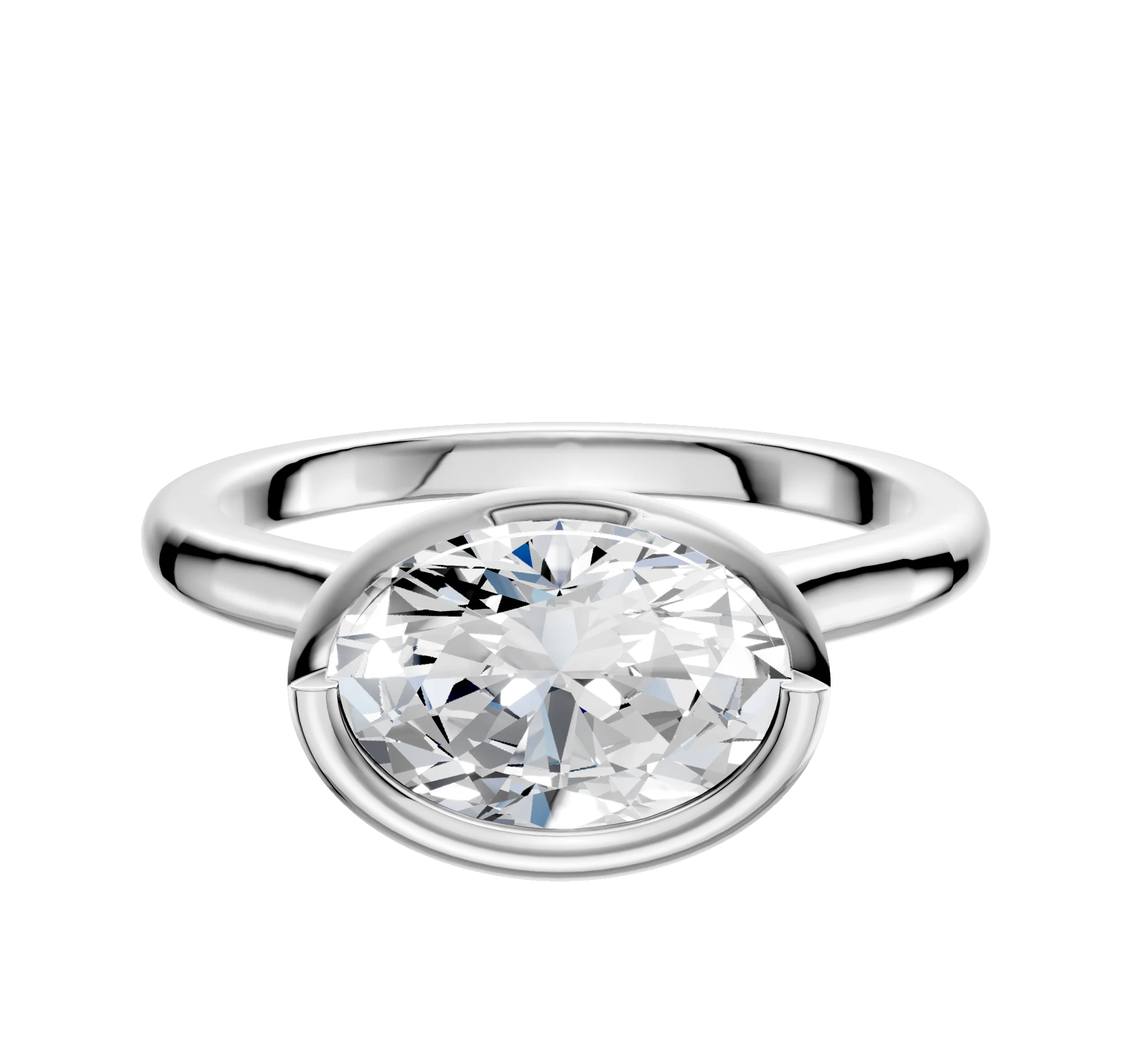 14K White Gold Bezel Full Bezel East/West Cathedral Dome 2.0mm Engagement Ring