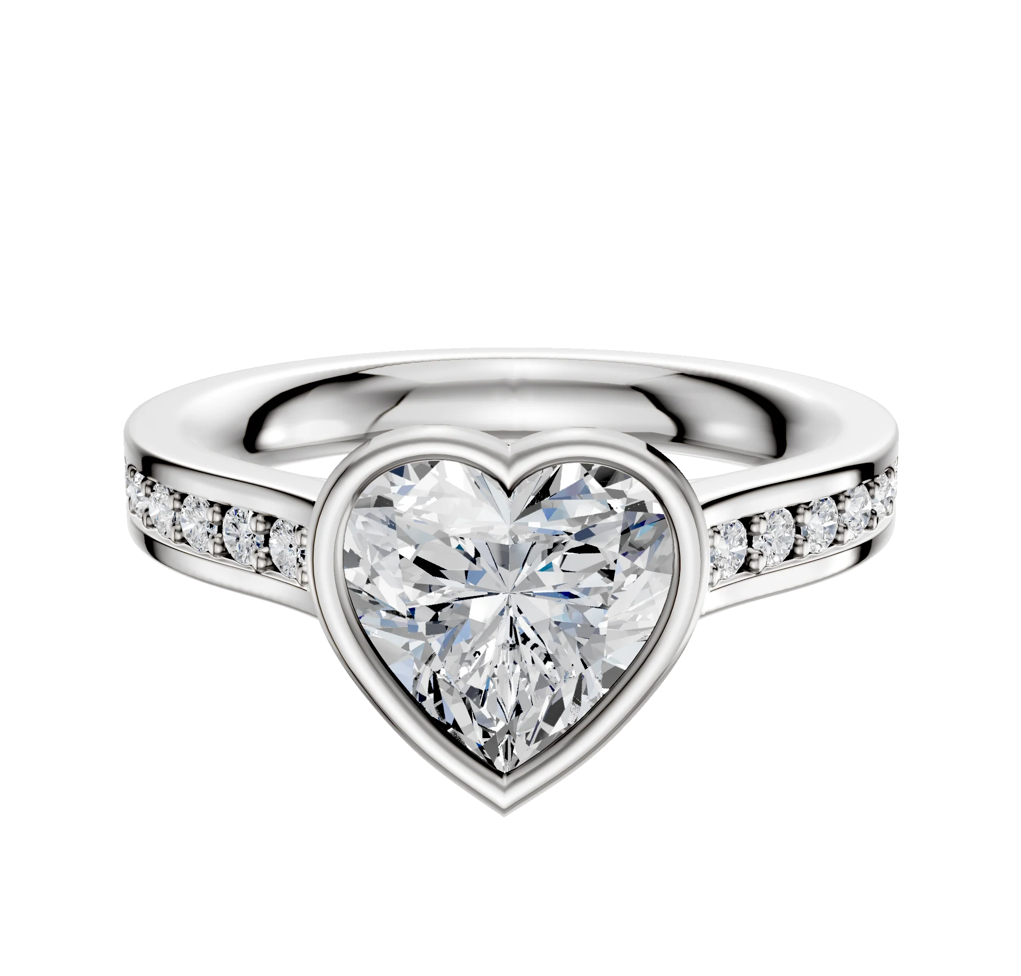 14K White Gold Bezel Full Bezel East/West Cathedral Flat 1-Row-Pave 2.5mm Engagement Ring
