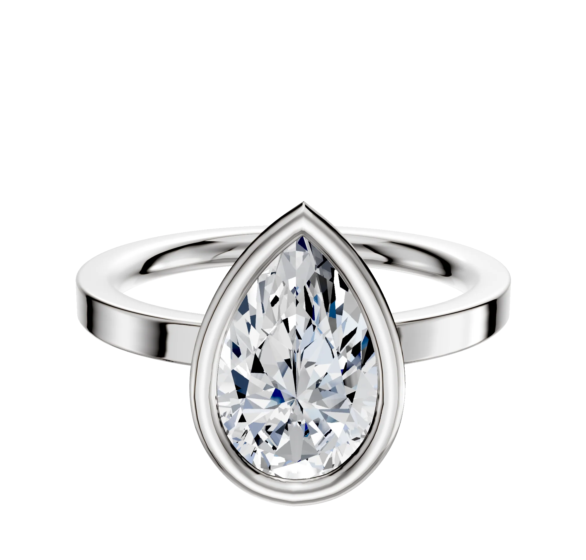 14K White Gold Bezel Full Bezel East/West Classic Flat 2.0mm Engagement Ring