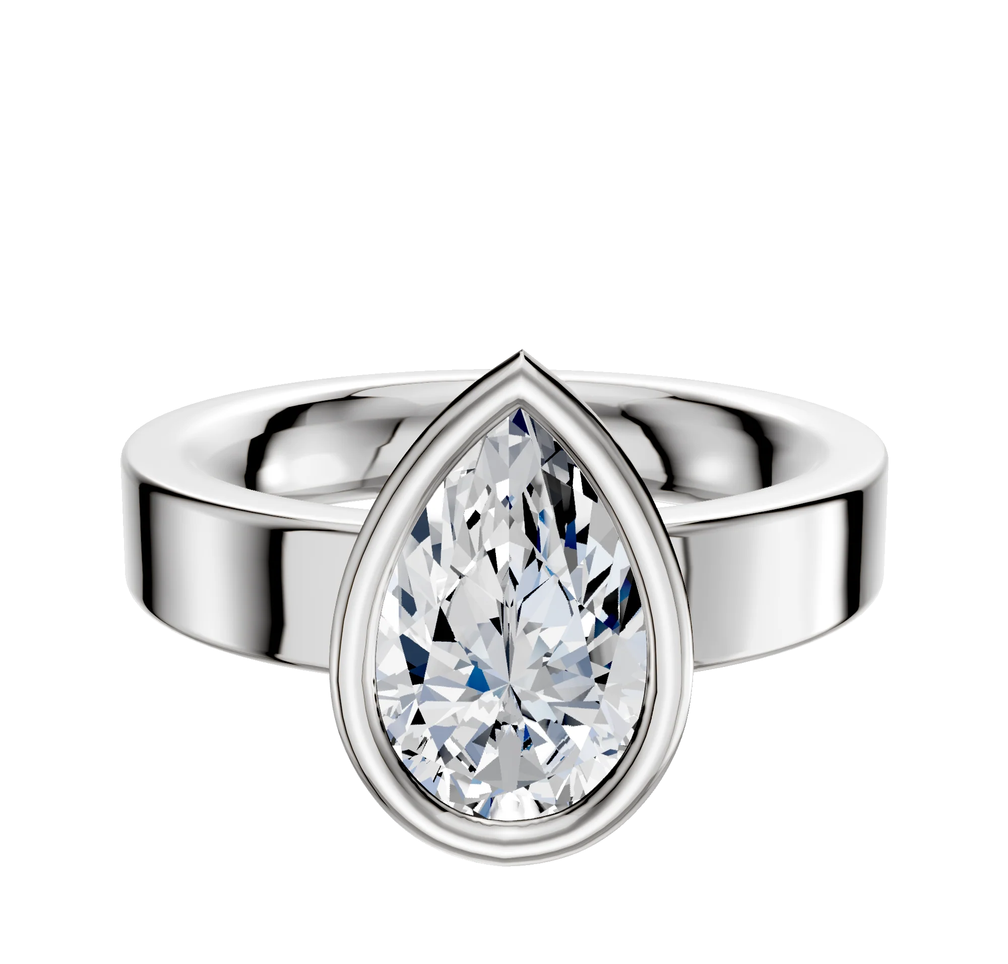 14K White Gold Bezel Full Bezel East/West Classic Flat 4.0mm Engagement Ring