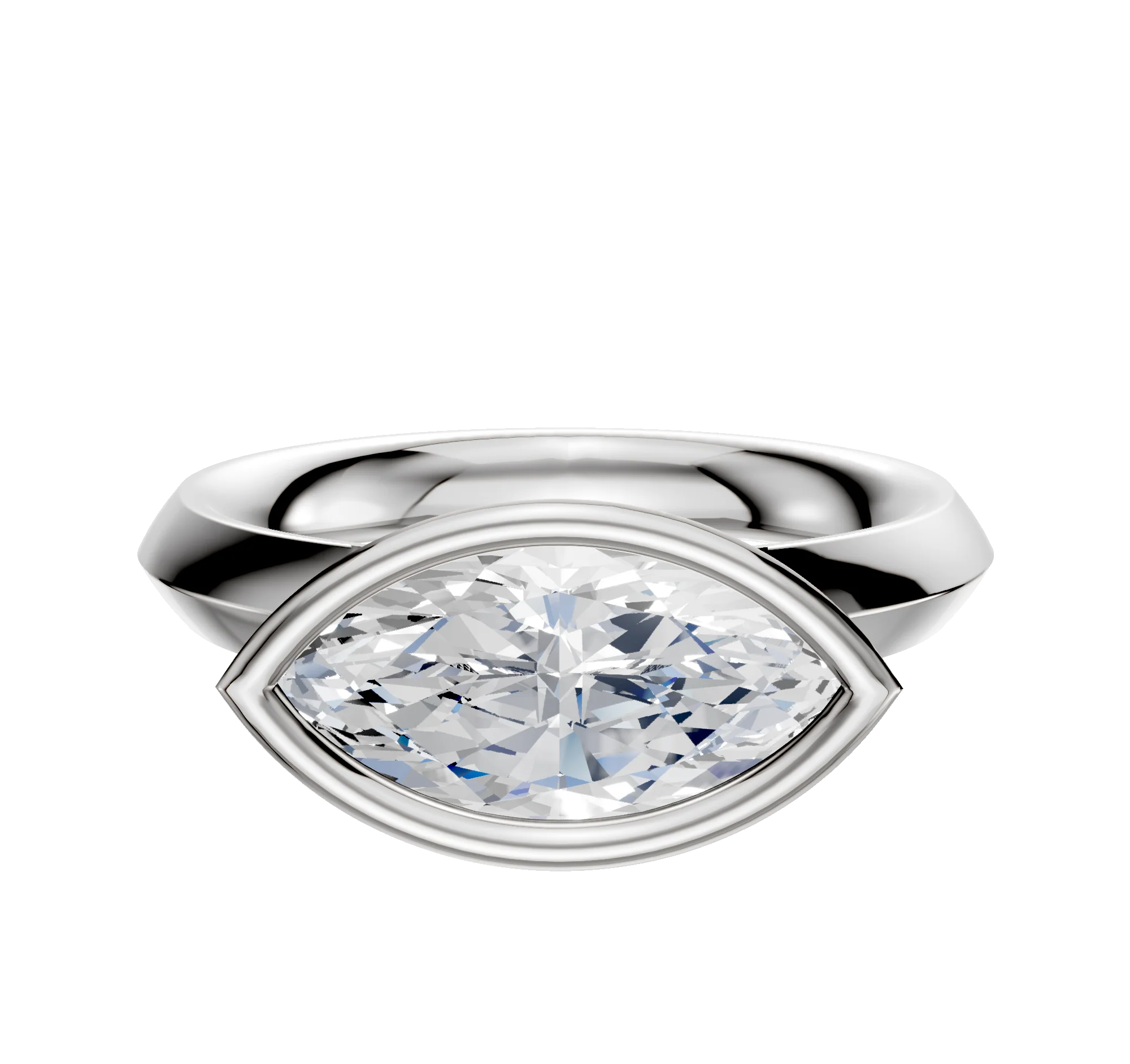 14K White Gold Bezel Full Bezel East/West Classic Knife Edge 3.0mm Engagement Ring