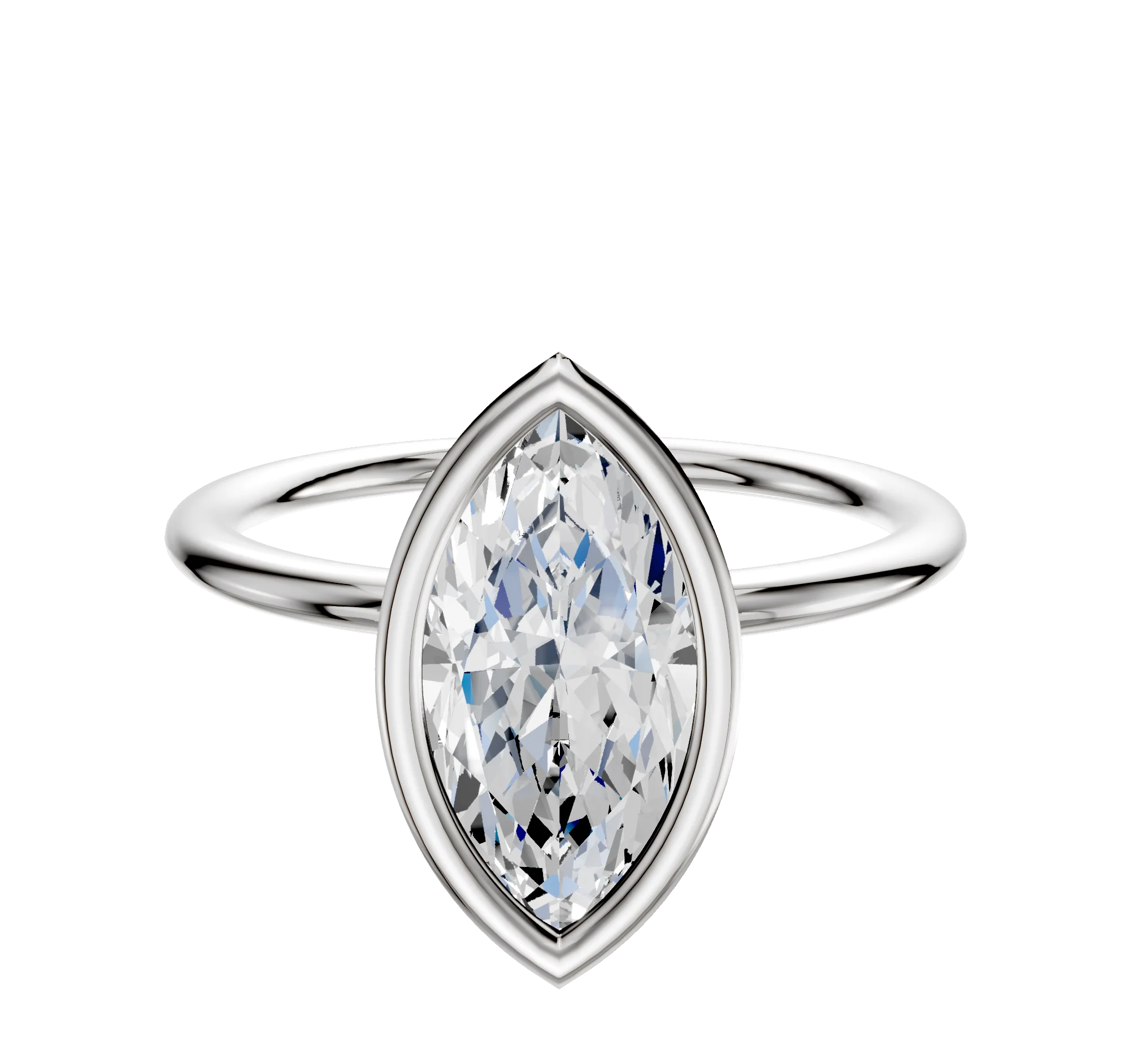 14K White Gold Bezel Full Bezel North/South Classic Dome 1.5mm Engagement Ring