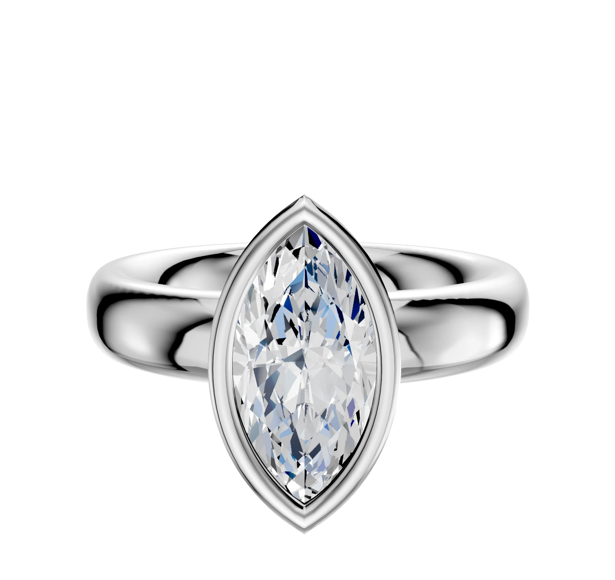 14K White Gold Bezel Full Bezel North/South Classic Dome 4.0mm Engagement Ring