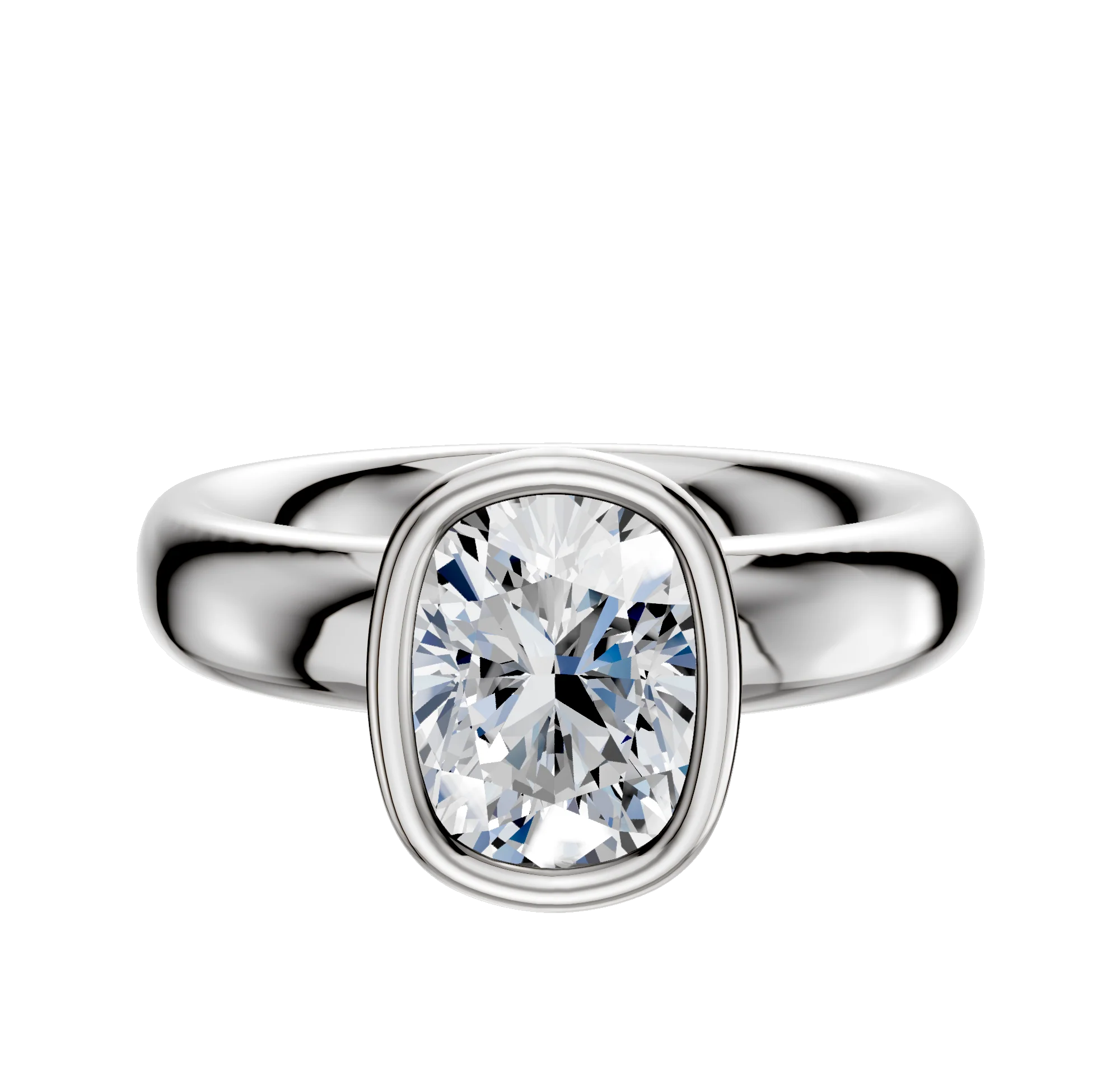14K White Gold Bezel Full Bezel North/South Classic Dome 4.0mm Engagement Ring