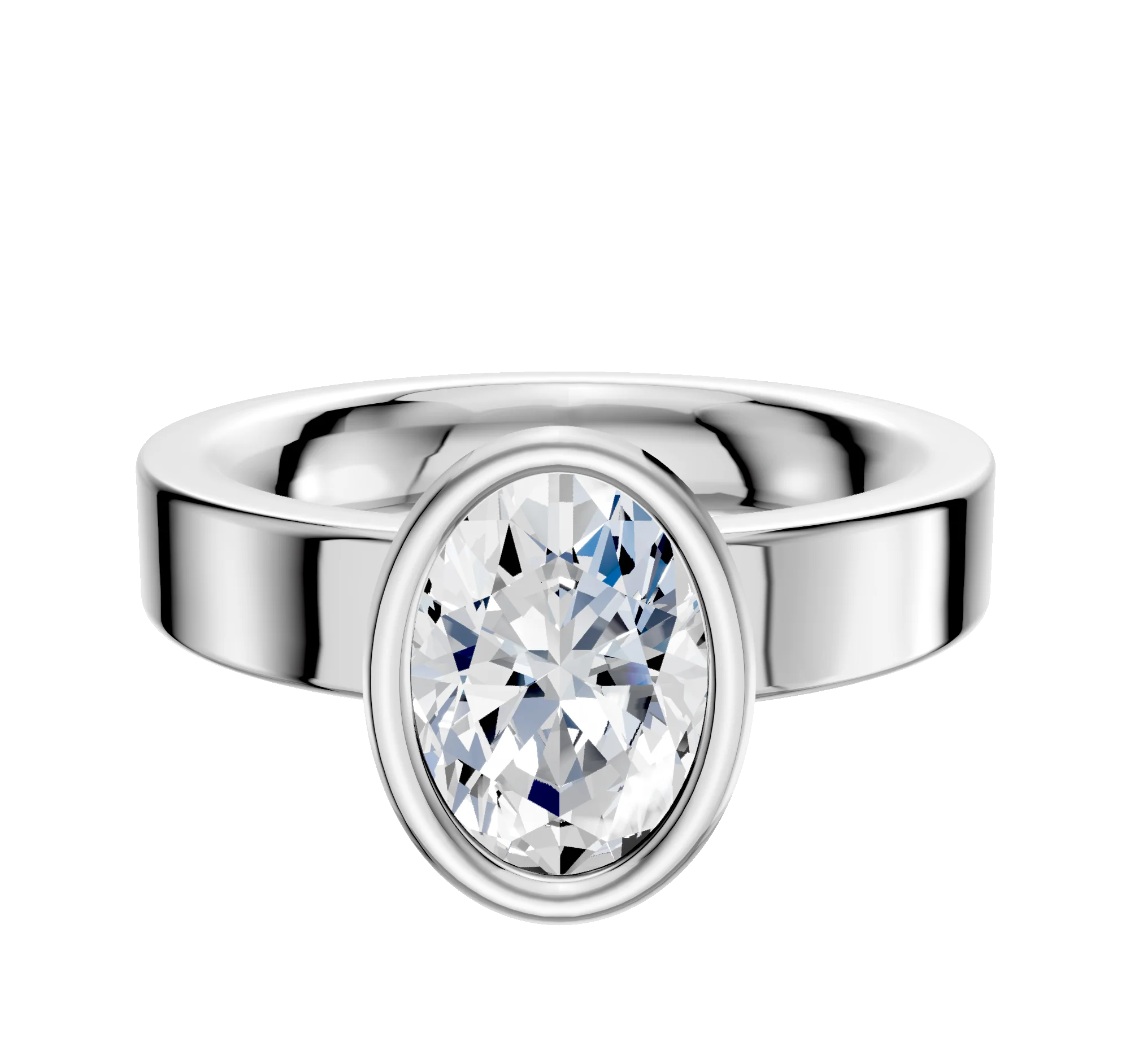 14K White Gold Bezel Full Bezel North/South Classic Flat 4.0mm Engagement Ring