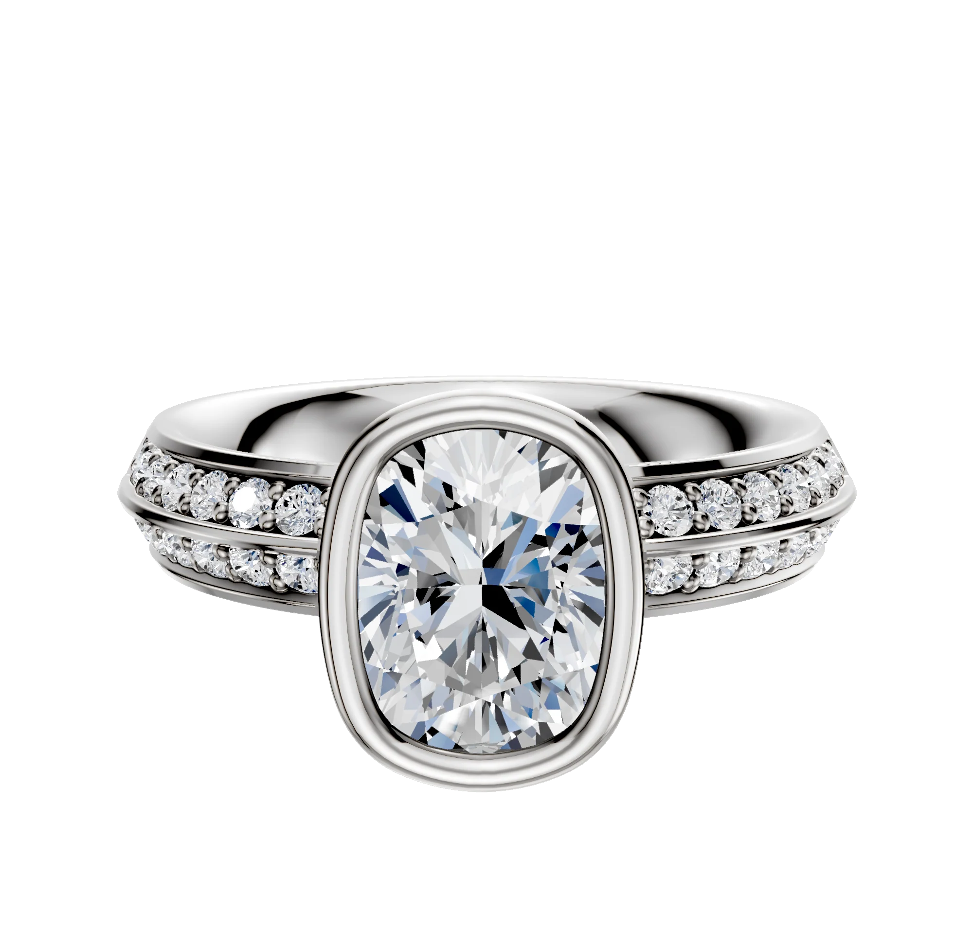 14K White Gold Bezel Full Bezel North/South Classic Knife Edge 1-Row-Pave 2.5mm Engagement Ring