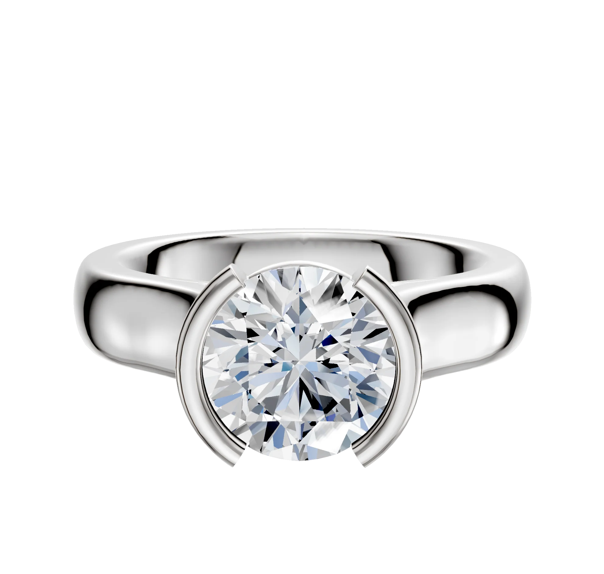 14K White Gold Bezel Half Bezel North/South Cathedral Dome 4.0mm Engagement Ring