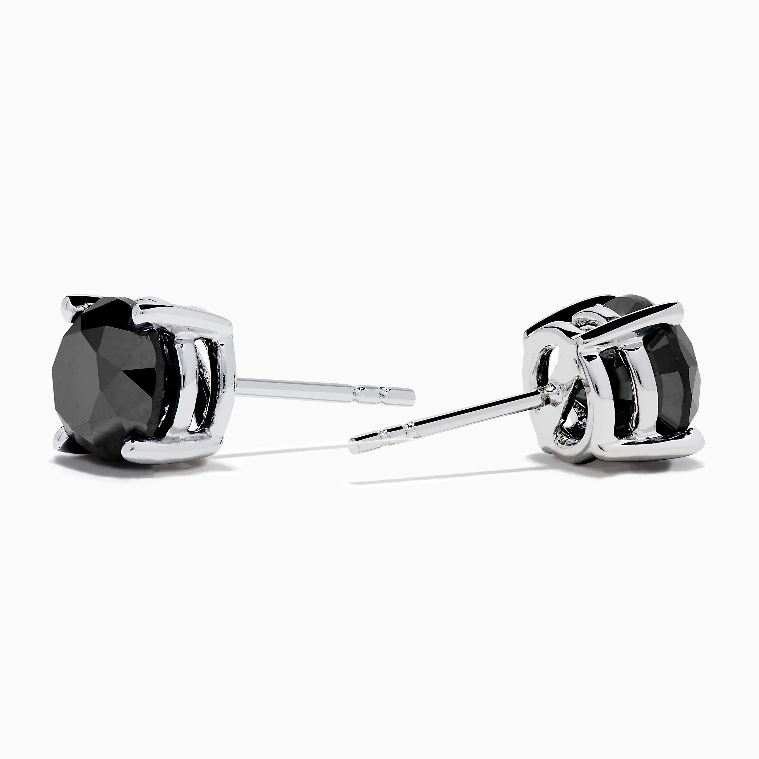 14K White Gold Black Diamond 4.00ct Solitaire Stud Earrings - Image 2