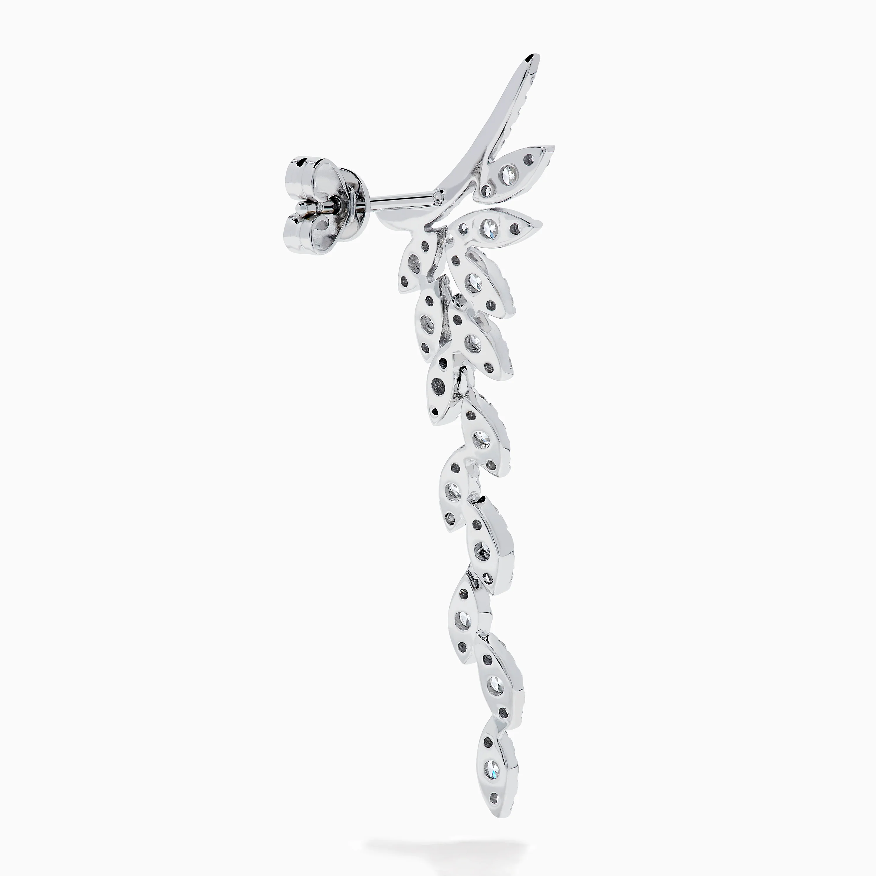 14K White Gold Diamond Drop Leaf Earrings - Image 4