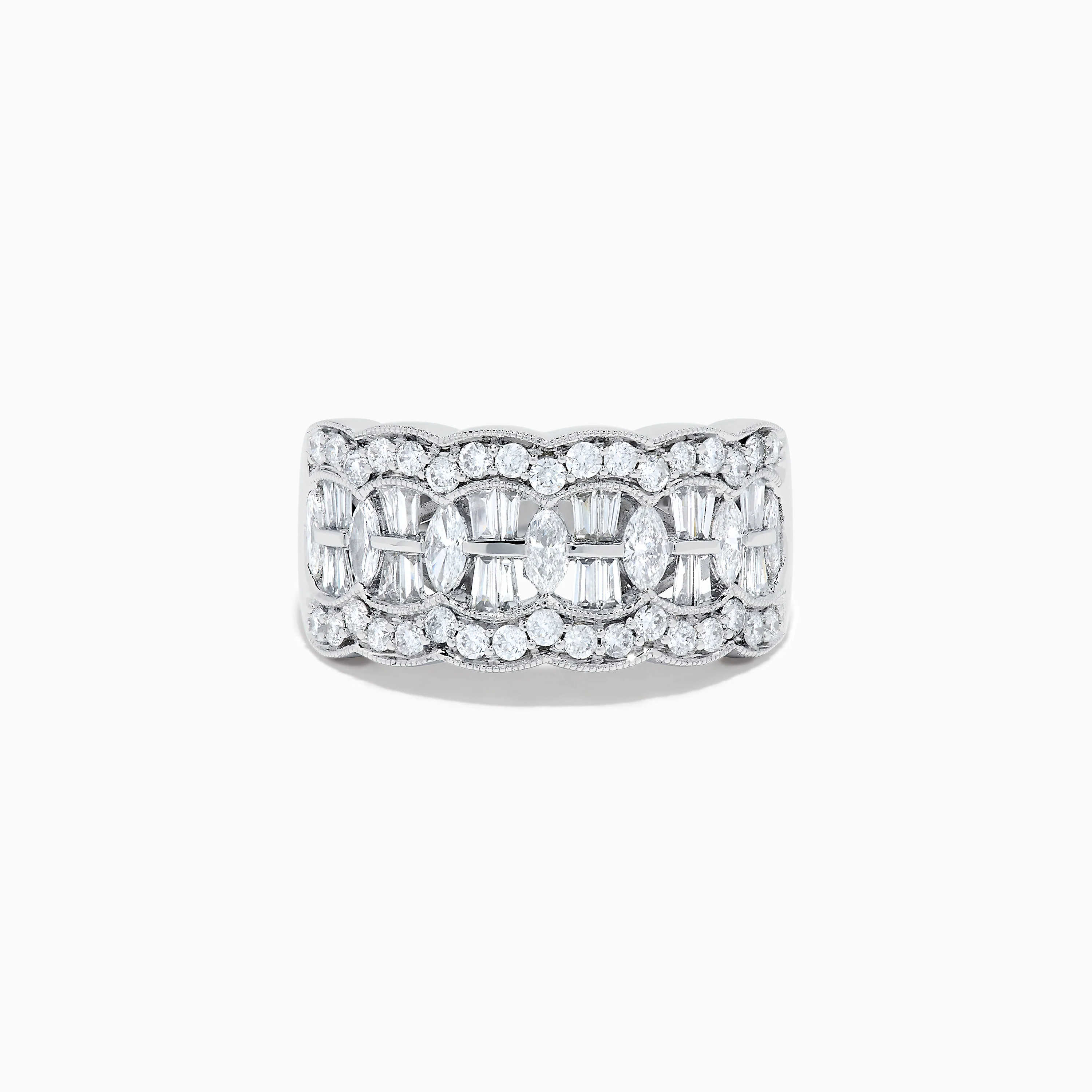 14K White Gold Diamond Multi Shape Wide Band Ring