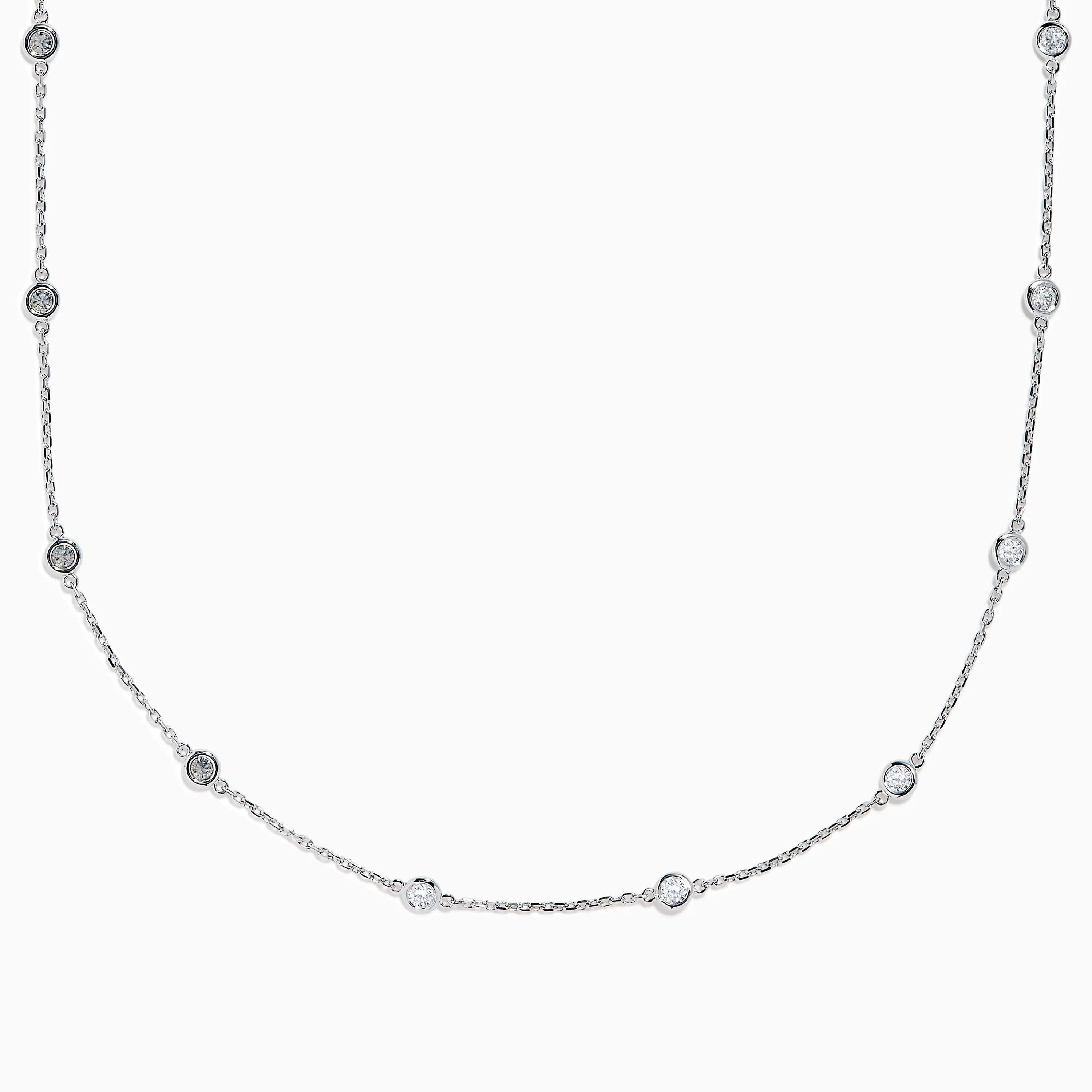 14K White Gold Diamond Station Necklace, 1.00 TCW - Image 3