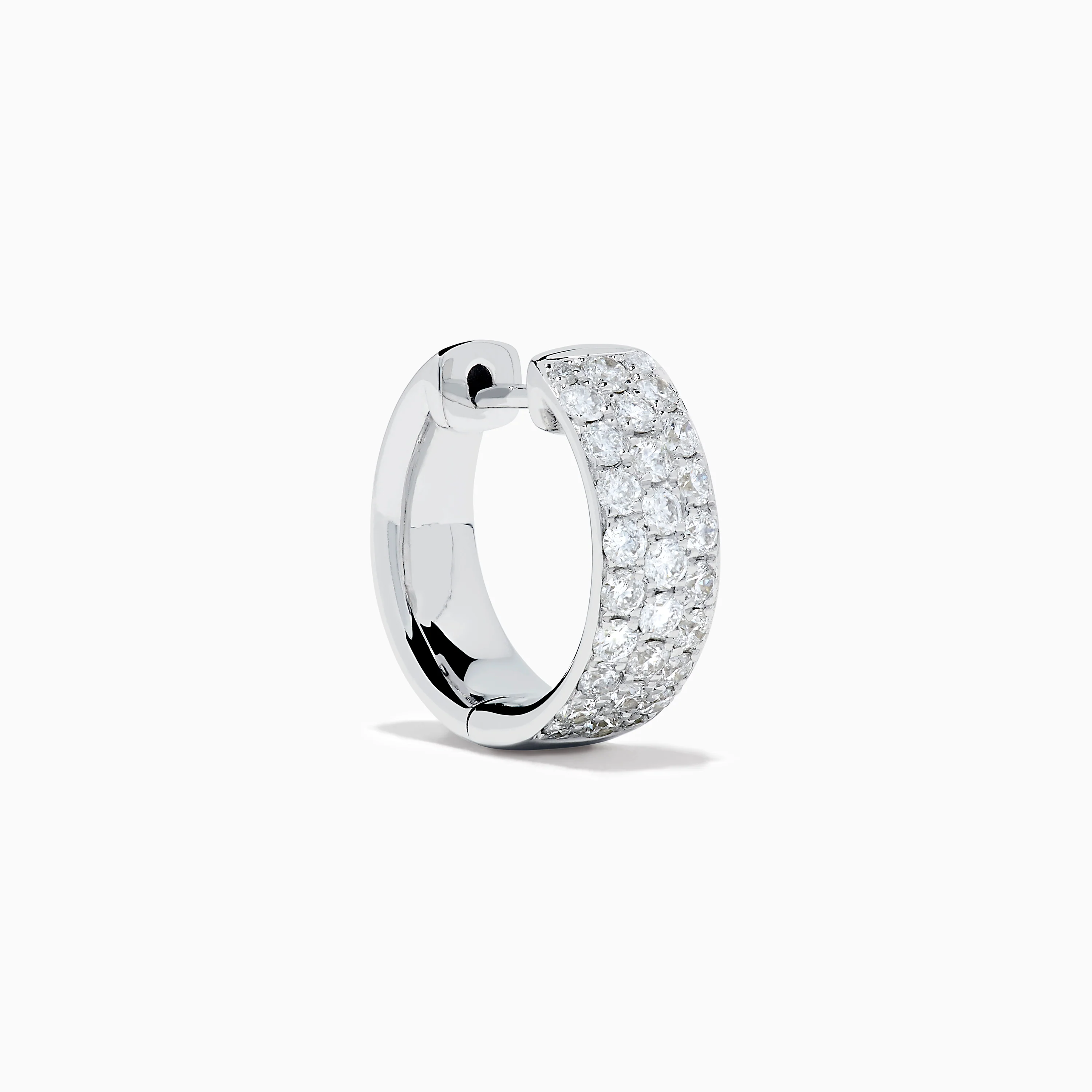 14K White Gold Diamond Three Row Pave Small Hoop Earrings - Image 3