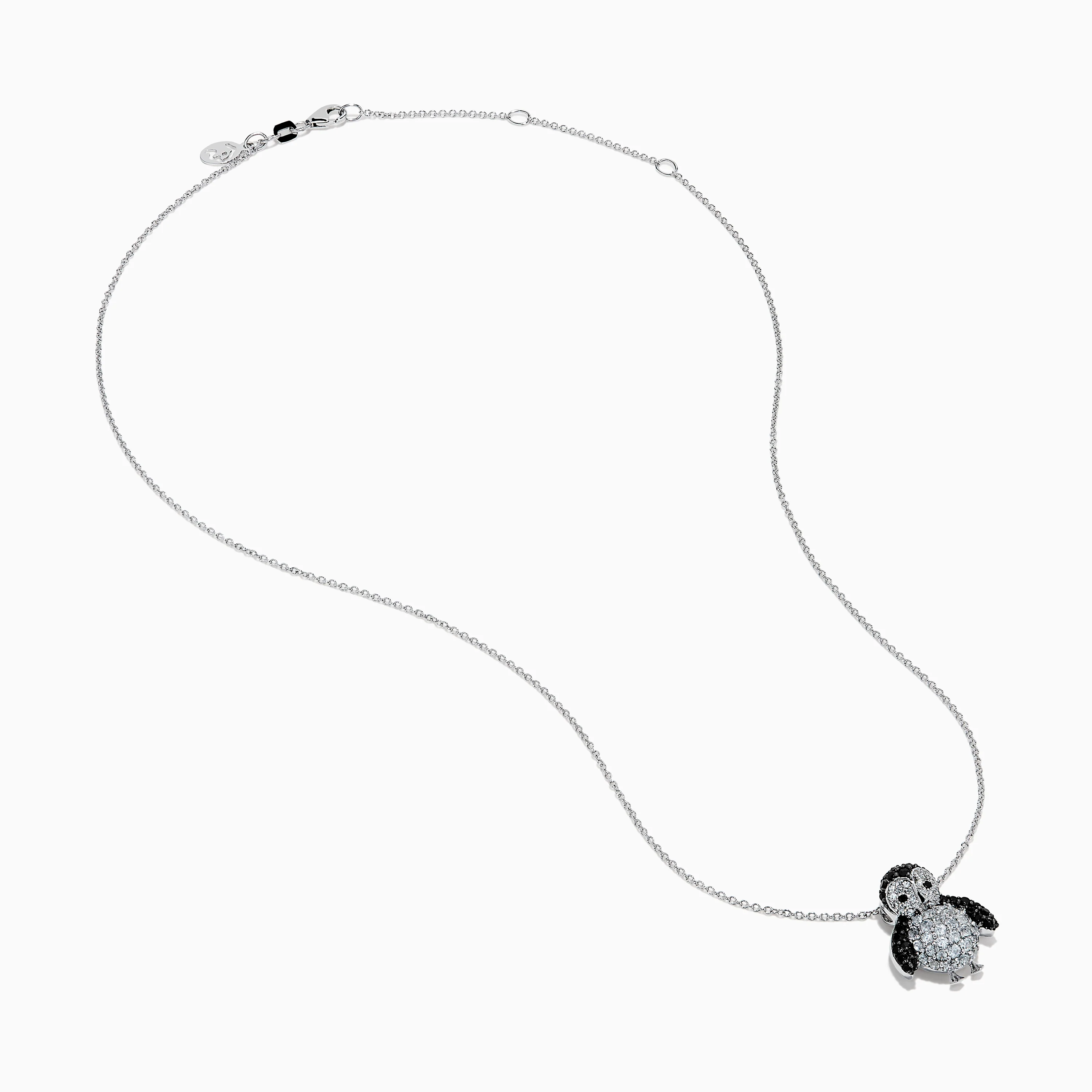 14K White Gold Diamond, White Sapphire, and Black Spinel Penguin Pendant - Image 2