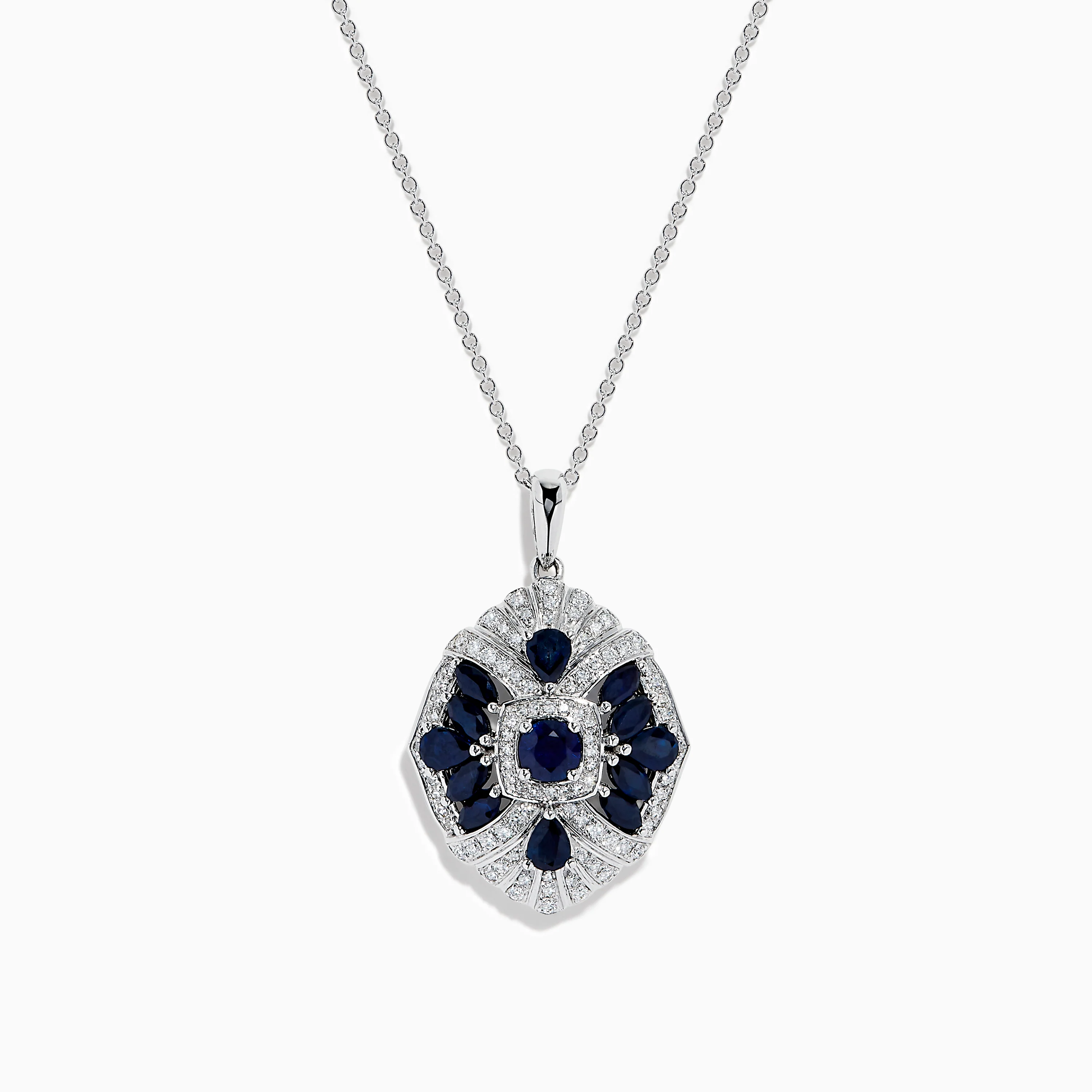 14K White Gold Sapphire and Diamond Vintage Pendant