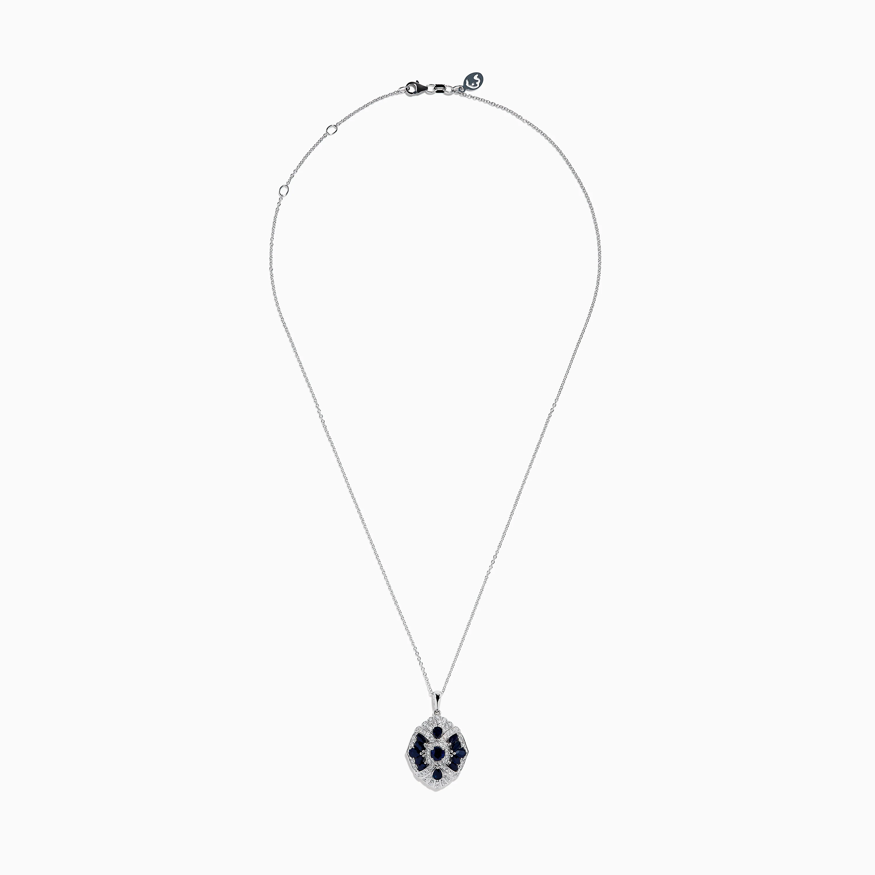 14K White Gold Sapphire and Diamond Vintage Pendant - Image 3
