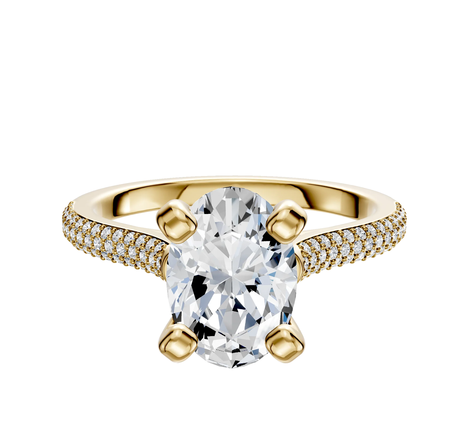 14K Yellow Gold 4 Prong Cathedral Dome 3-Row-Pave 2.0mm Engagement Ring