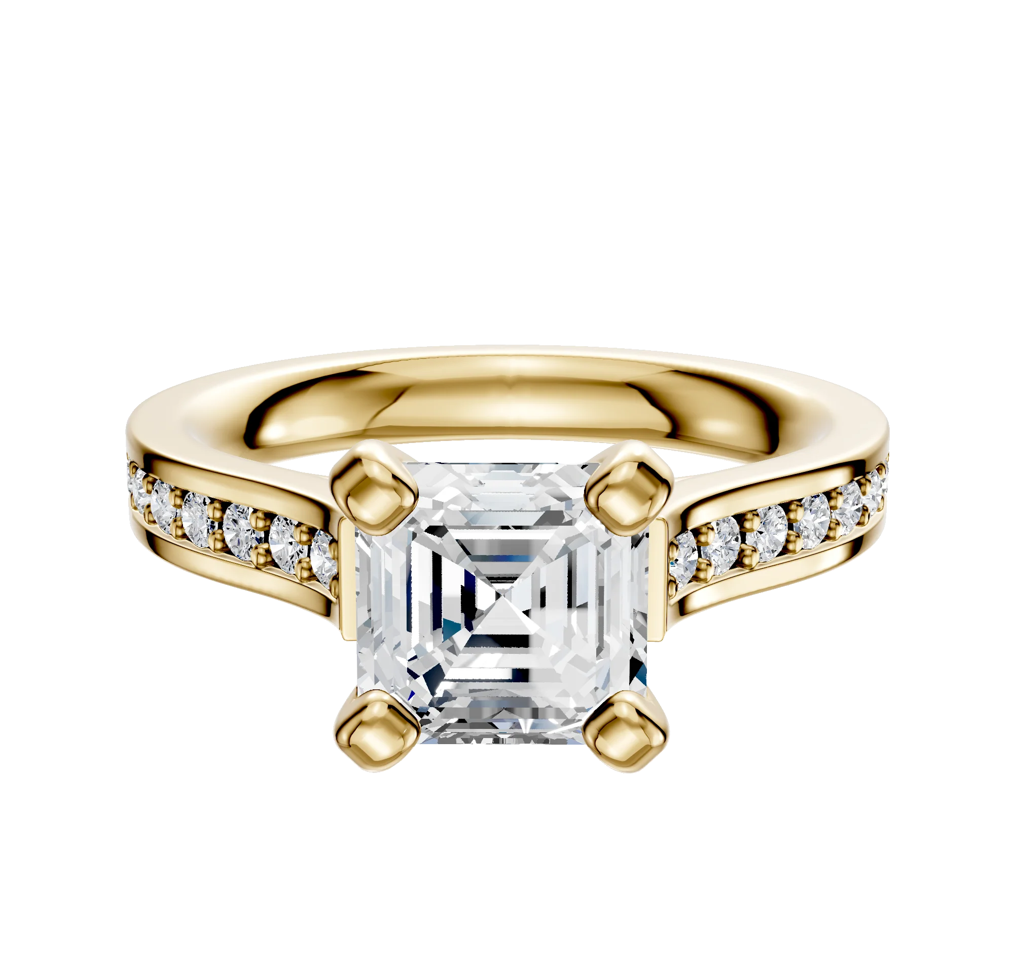 14K Yellow Gold 4 Prong Cathedral Flat 1-Row-Pave 2.5mm Engagement Ring
