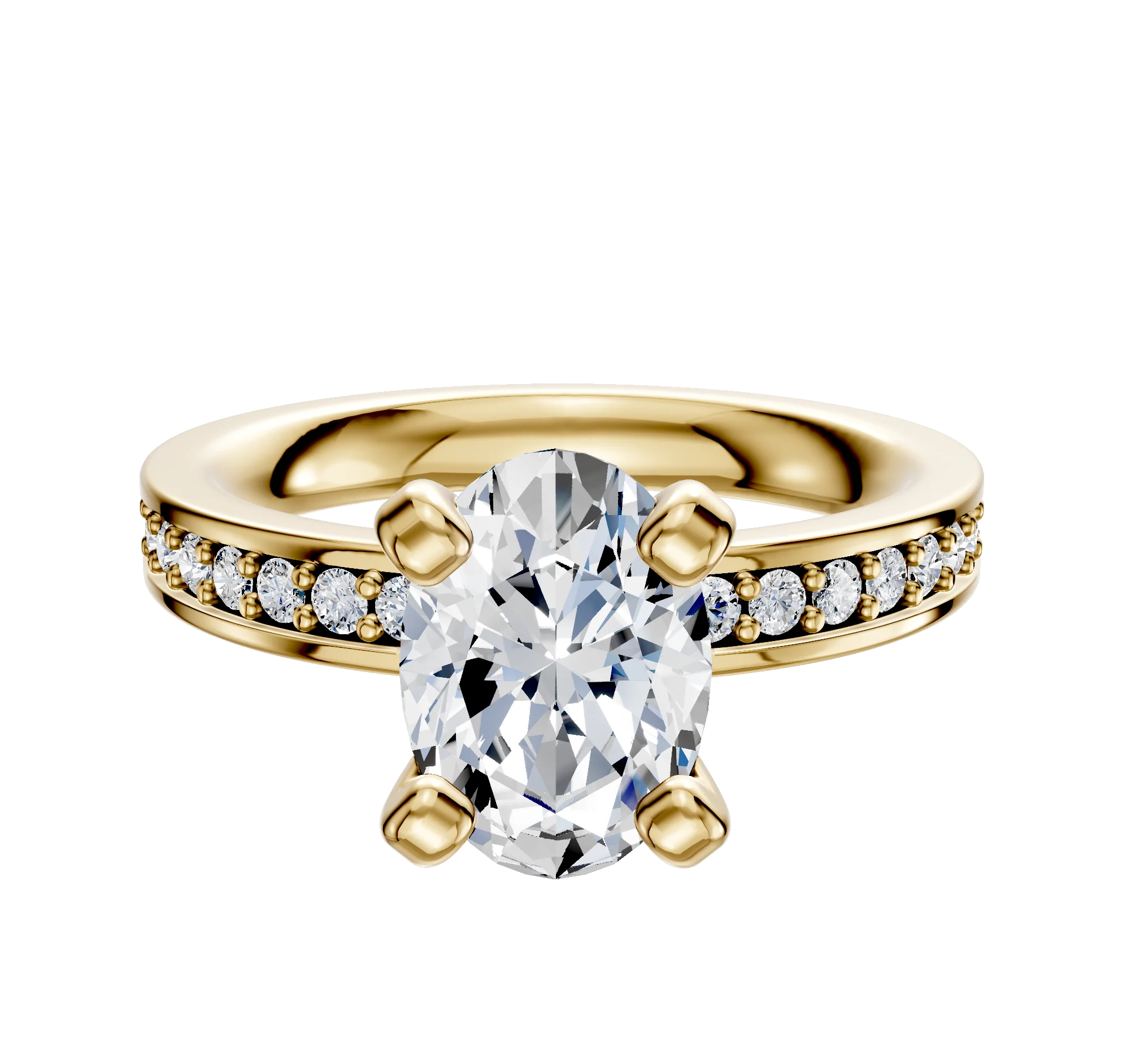 14K Yellow Gold 4 Prong Classic Flat 1-Row-Pave 2.5mm Engagement Ring