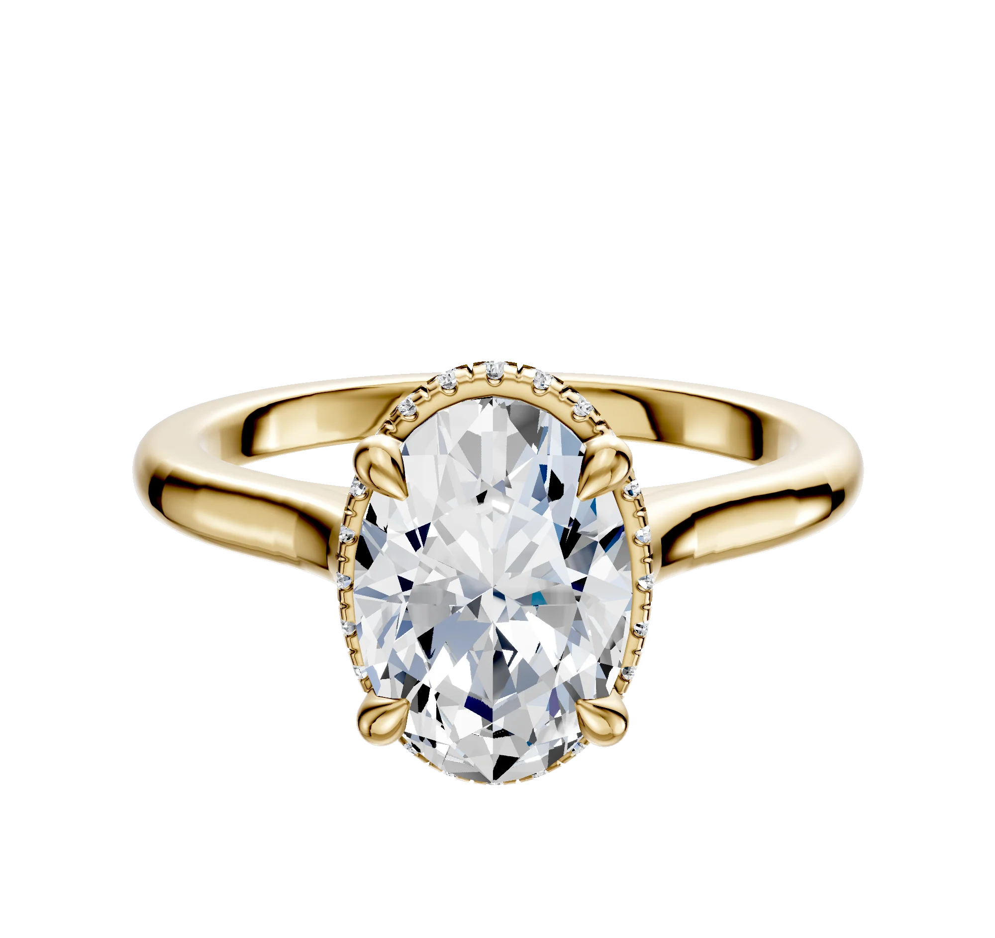 14K Yellow Gold 4 Prong Collar Cathedral Dome 2.0mm Engagement Ring