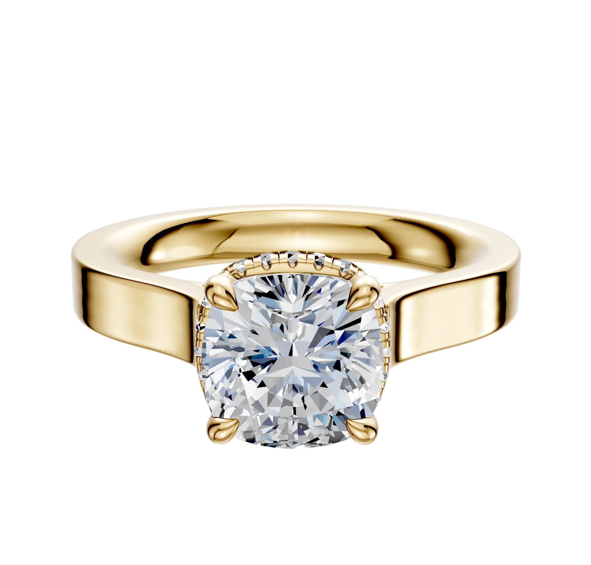 14K Yellow Gold 4 Prong Collar Cathedral Flat 3.0mm Engagement Ring