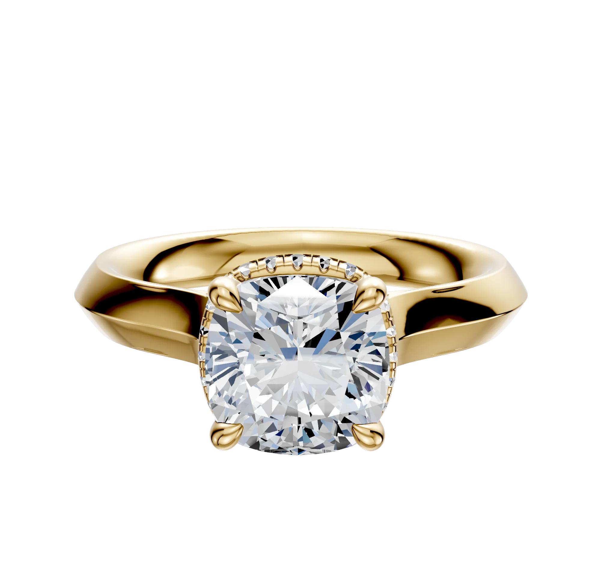 14K Yellow Gold 4 Prong Collar Cathedral Knife Edge 3.0mm Engagement Ring