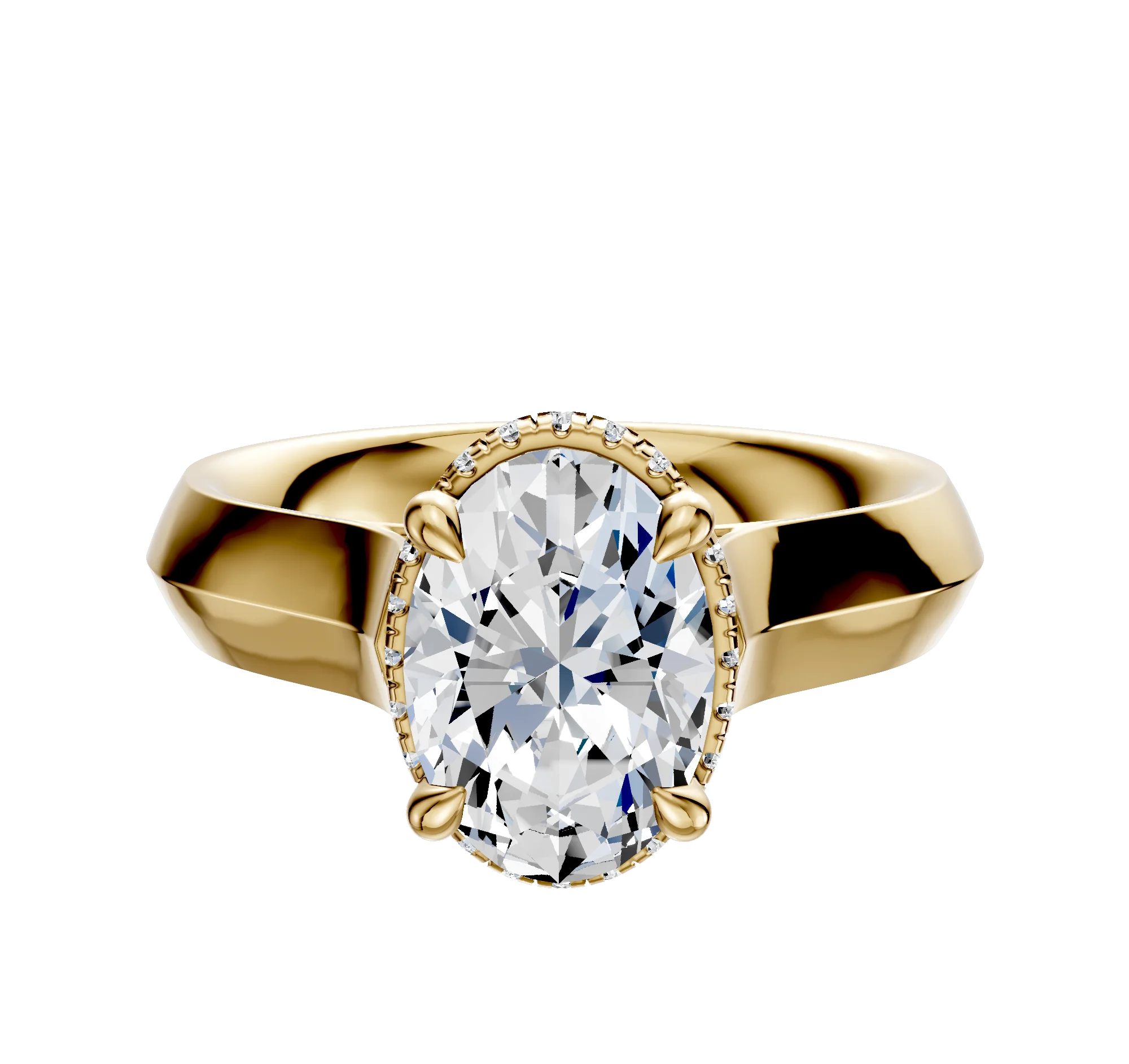 14K Yellow Gold 4 Prong Collar Cathedral Knife Edge 4.0mm Engagement Ring