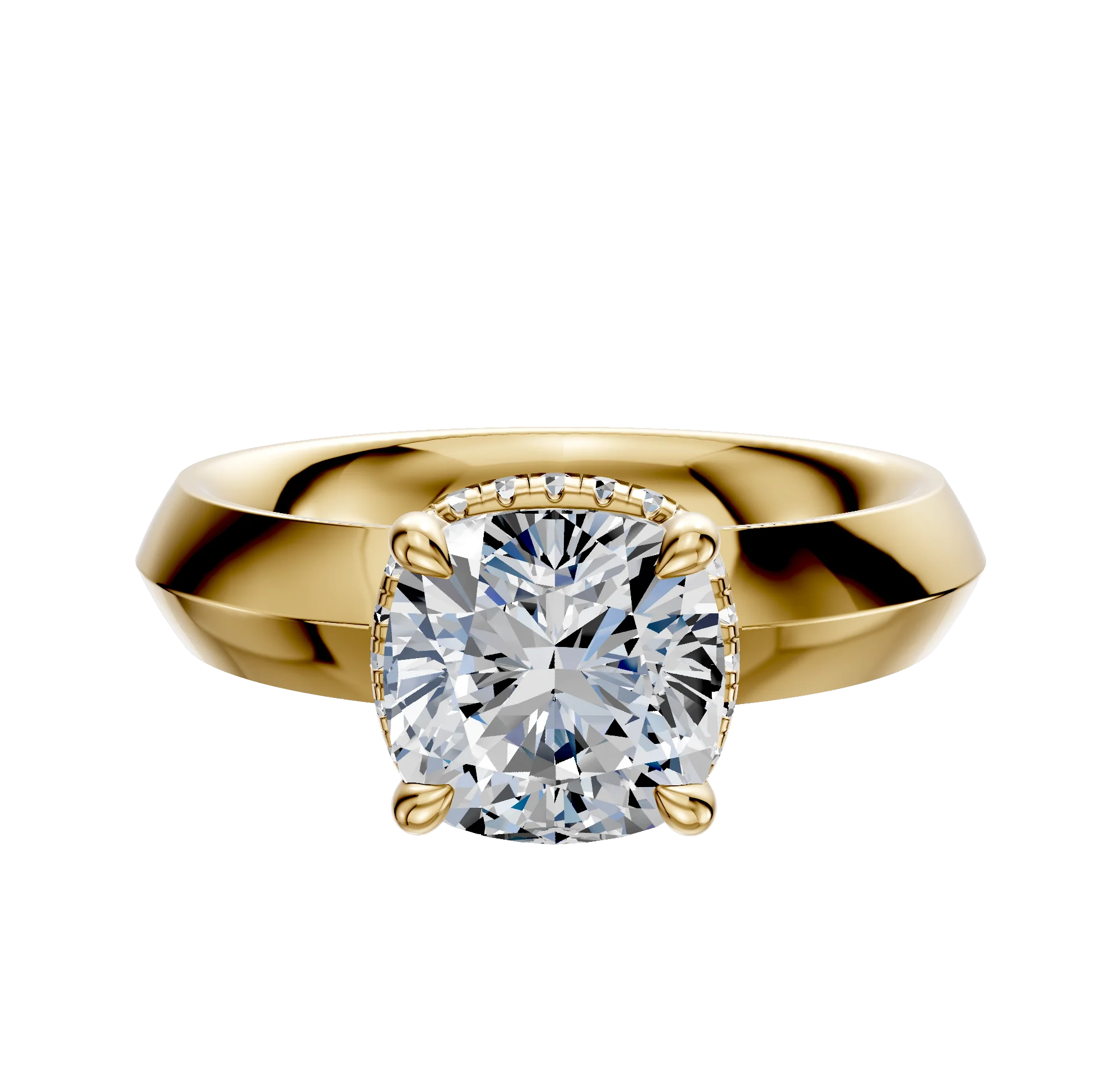 14K Yellow Gold 4 Prong Collar Classic Knife Edge 4.0mm Engagement Ring