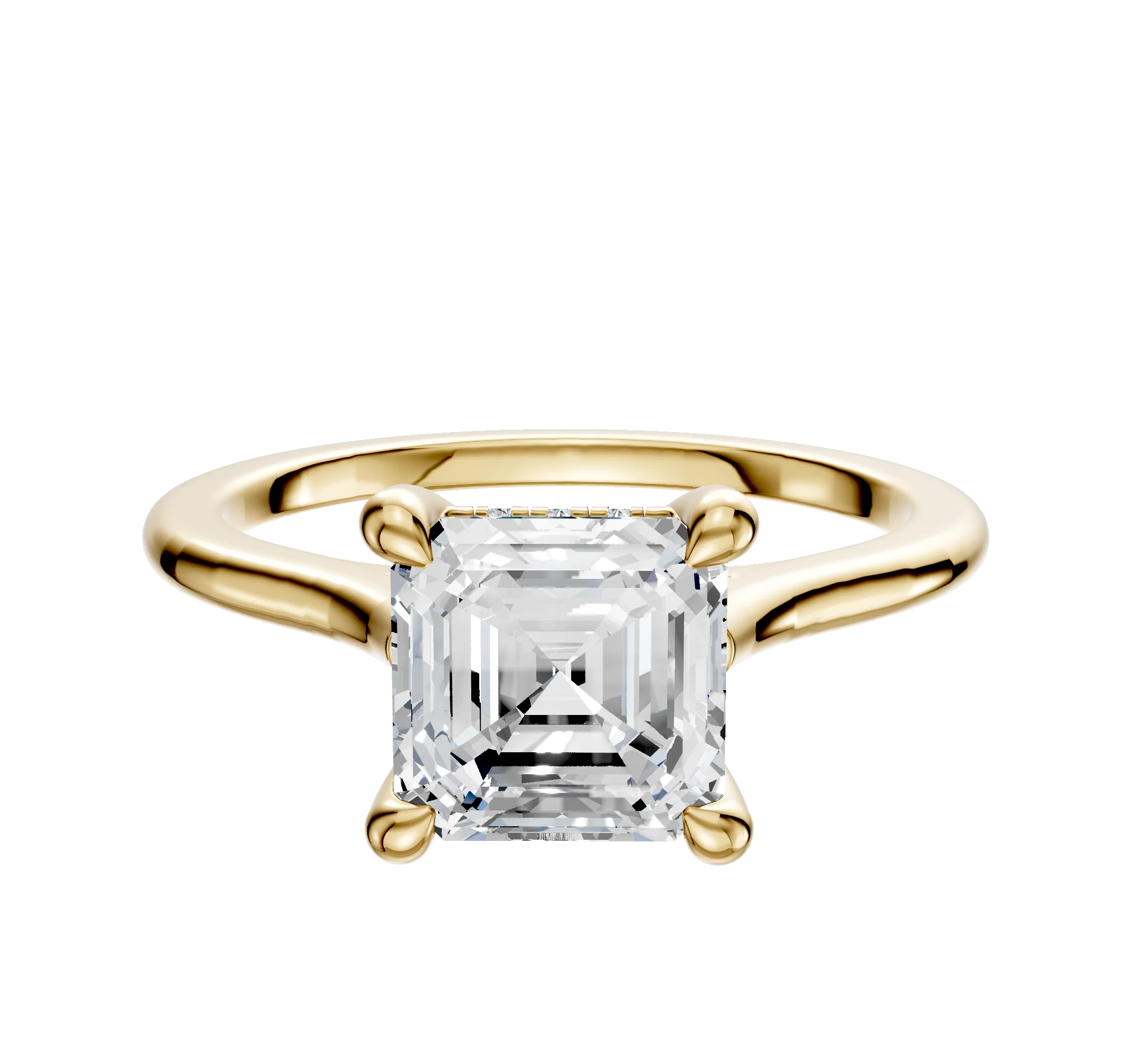 14K Yellow Gold 4 Prong Hidden Halo Cathedral Dome 1.5mm Engagement Ring