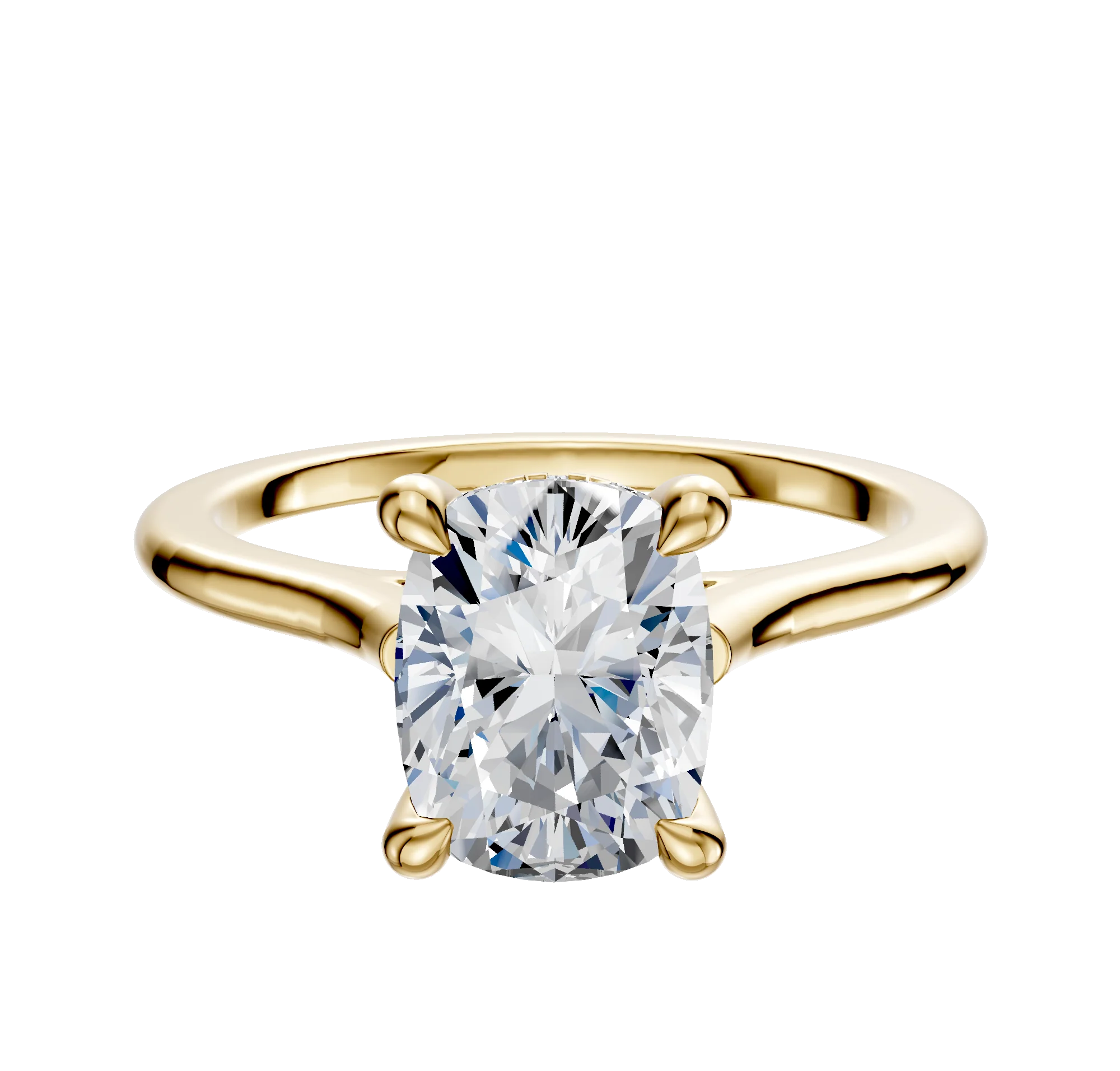 14K Yellow Gold 4 Prong Hidden Halo Cathedral Dome 1.5mm Engagement Ring