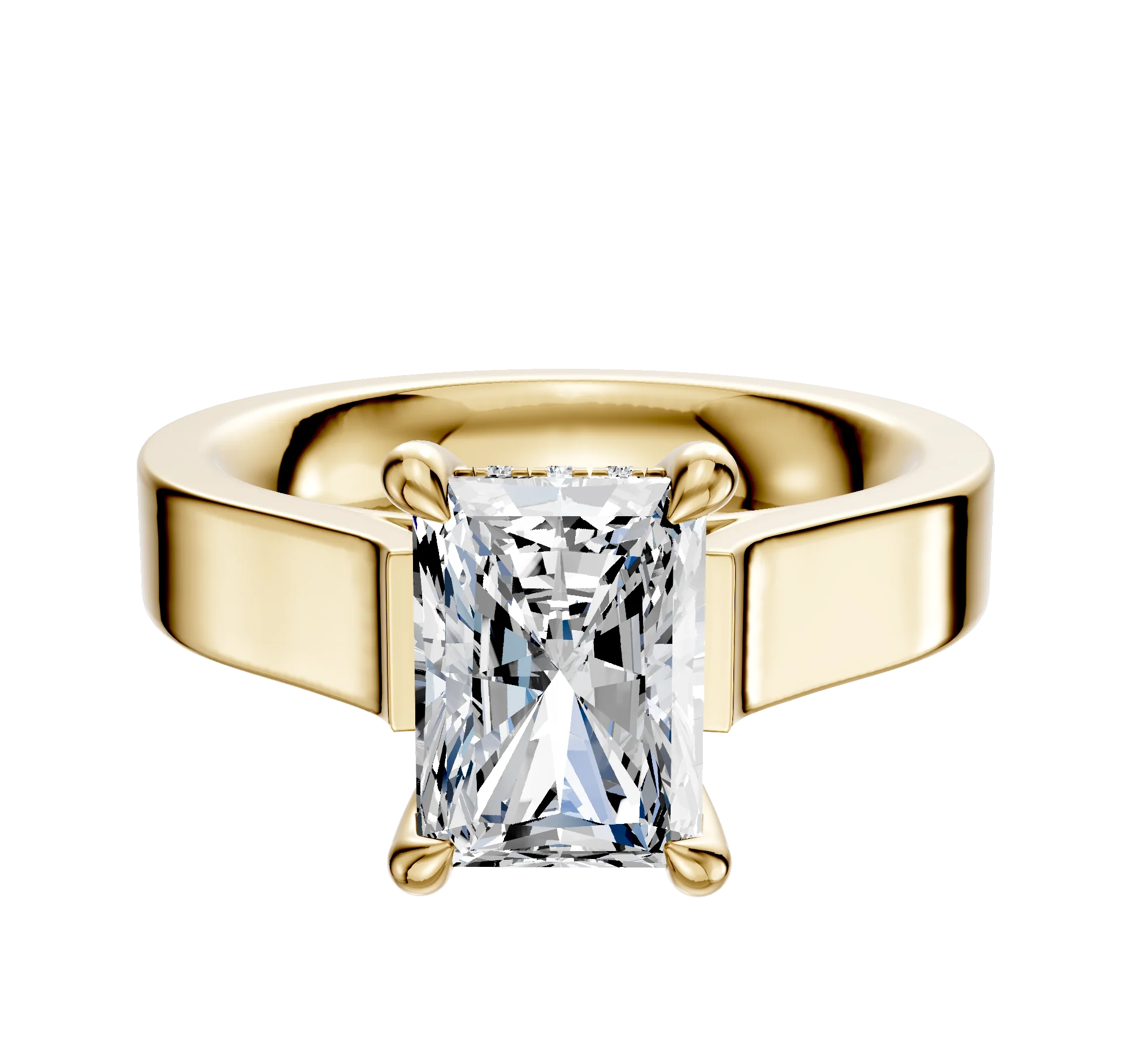 14K Yellow Gold 4 Prong Hidden Halo Cathedral Flat 4.0mm Engagement Ring