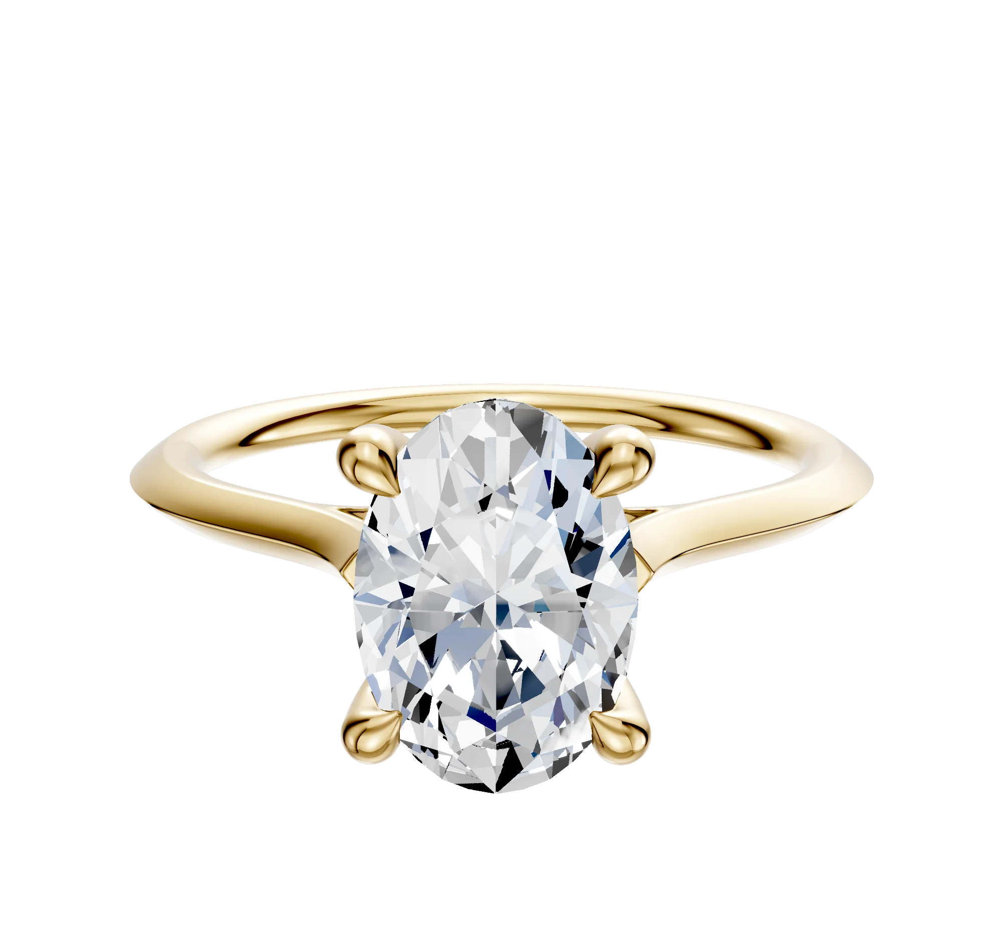 14K Yellow Gold 4 Prong Hidden Halo Cathedral Knife Edge 1.5mm Engagement Ring
