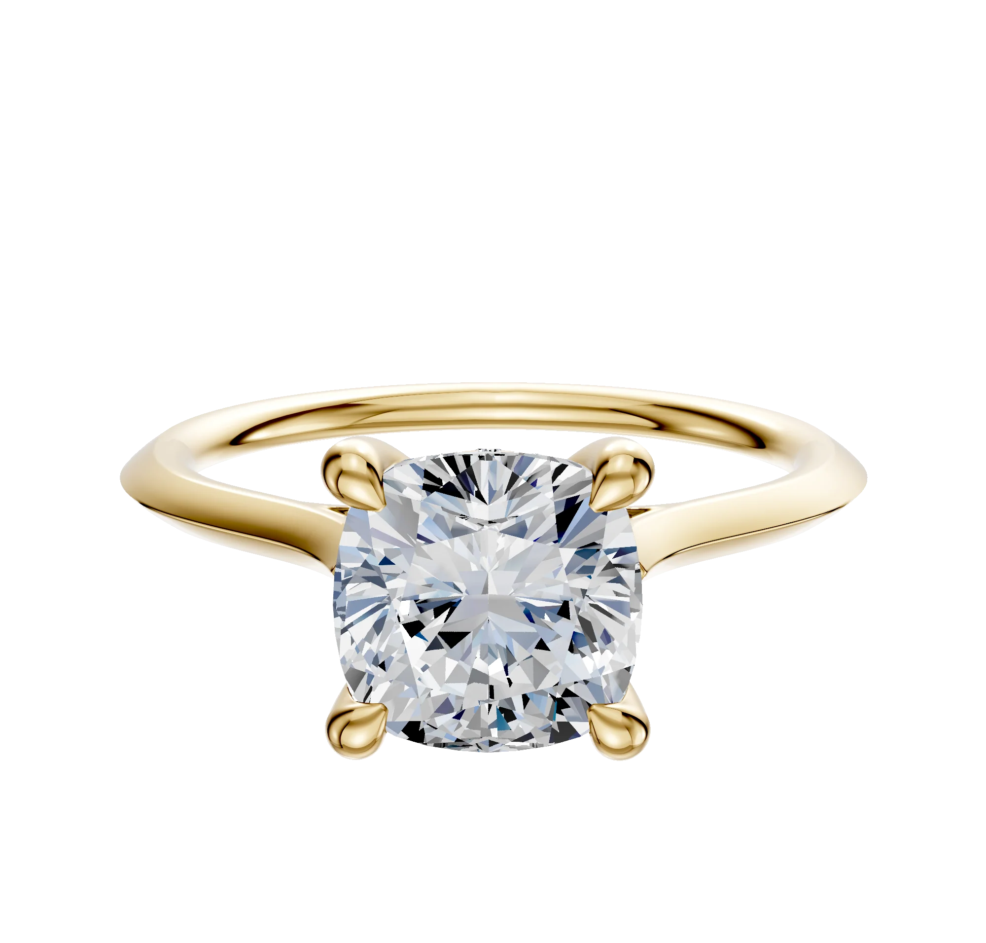 14K Yellow Gold 4 Prong Hidden Halo Cathedral Knife Edge 1.5mm Engagement Ring