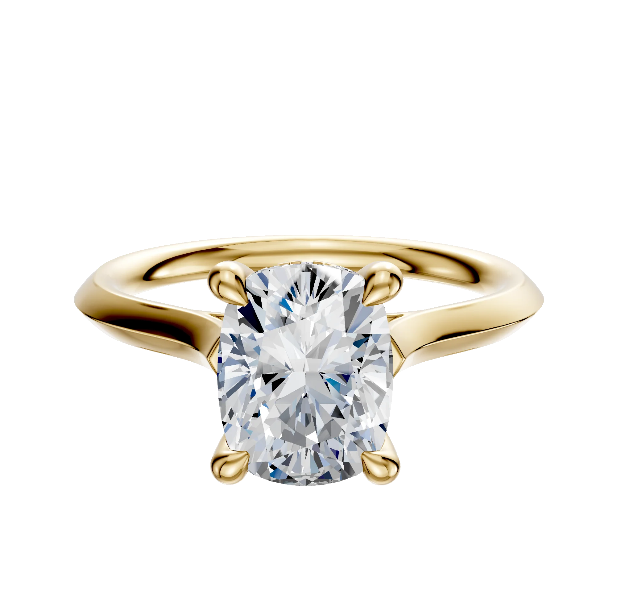 14K Yellow Gold 4 Prong Hidden Halo Cathedral Knife Edge 2.0mm Engagement Ring