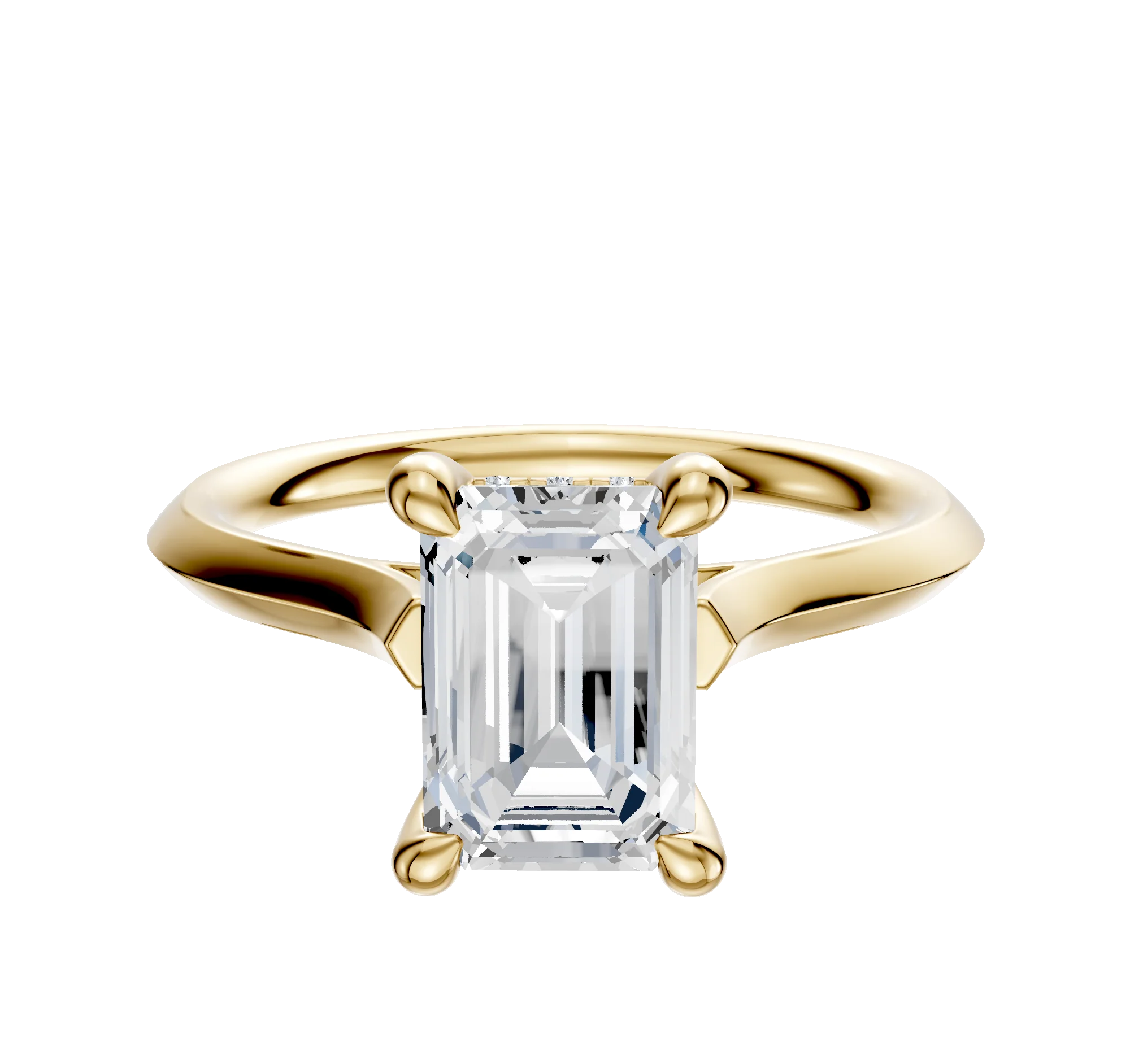 14K Yellow Gold 4 Prong Hidden Halo Cathedral Knife Edge 2.0mm Engagement Ring