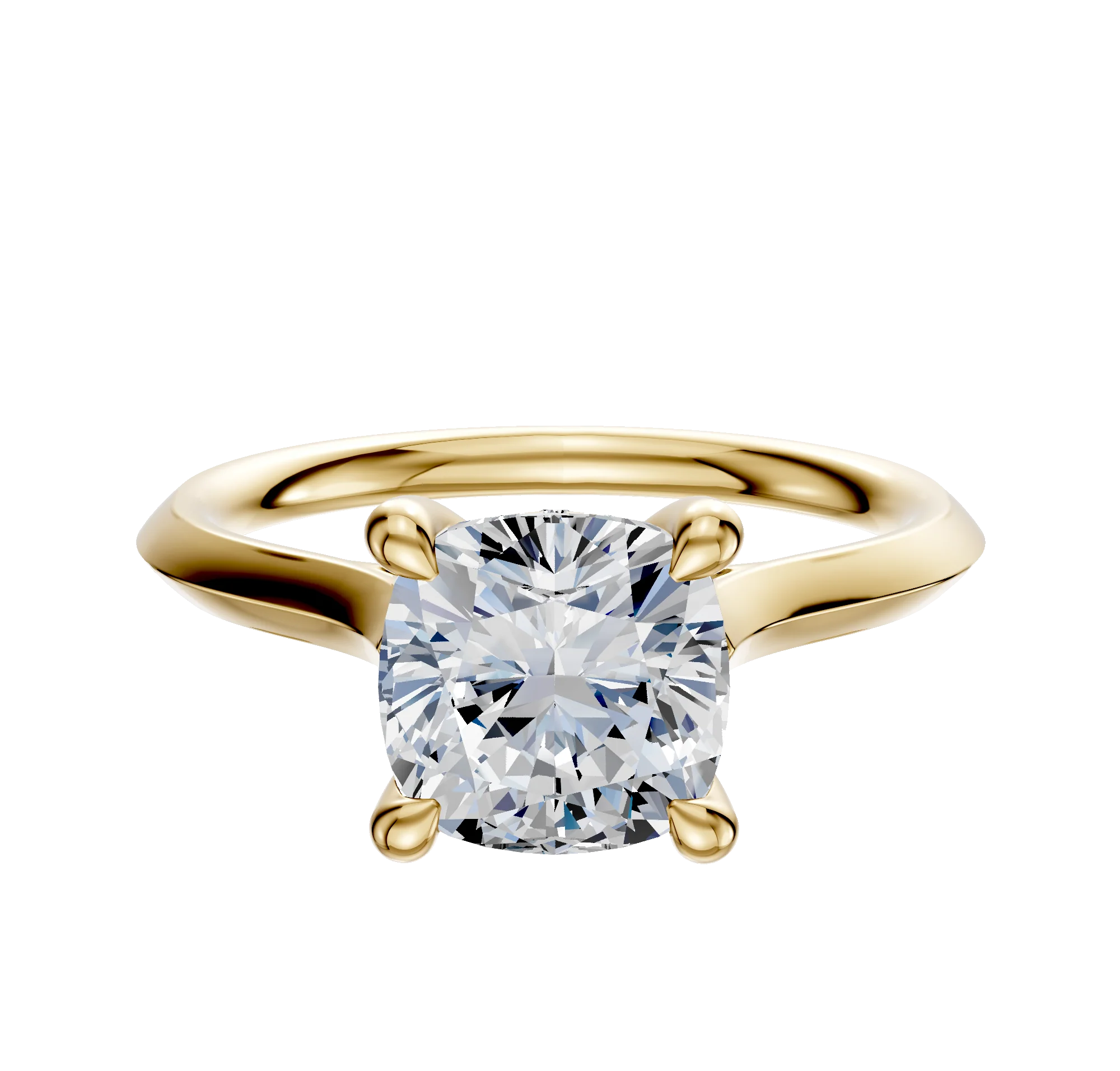 14K Yellow Gold 4 Prong Hidden Halo Cathedral Knife Edge 2.0mm Engagement Ring
