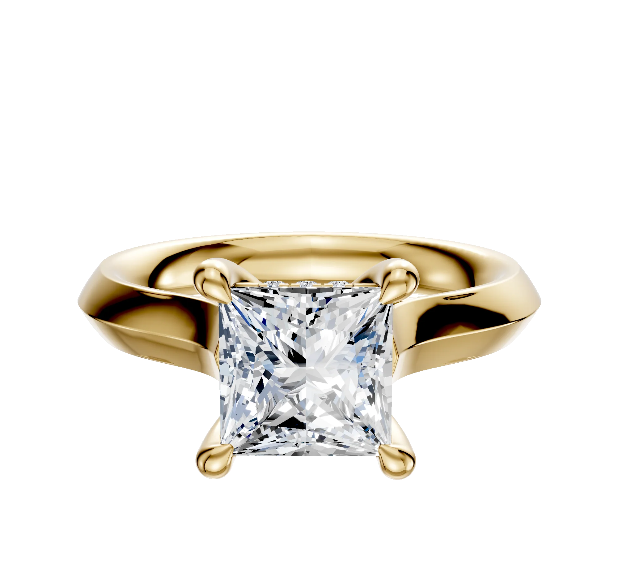 14K Yellow Gold 4 Prong Hidden Halo Cathedral Knife Edge 3.0mm Engagement Ring