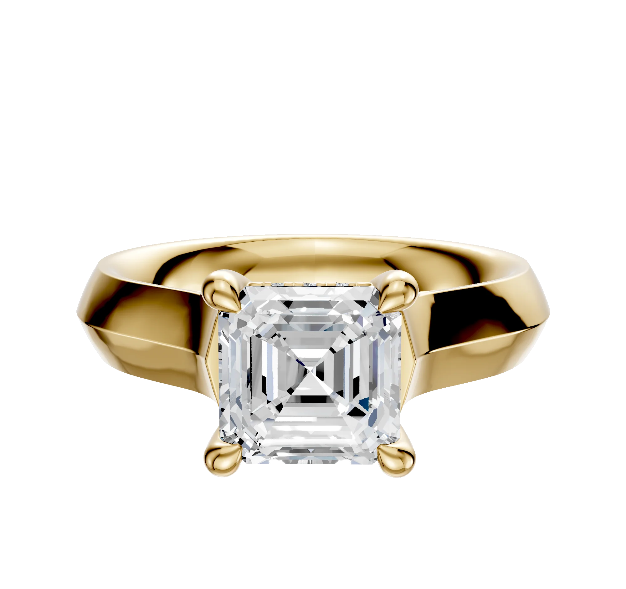 14K Yellow Gold 4 Prong Hidden Halo Cathedral Knife Edge 4.0mm Engagement Ring