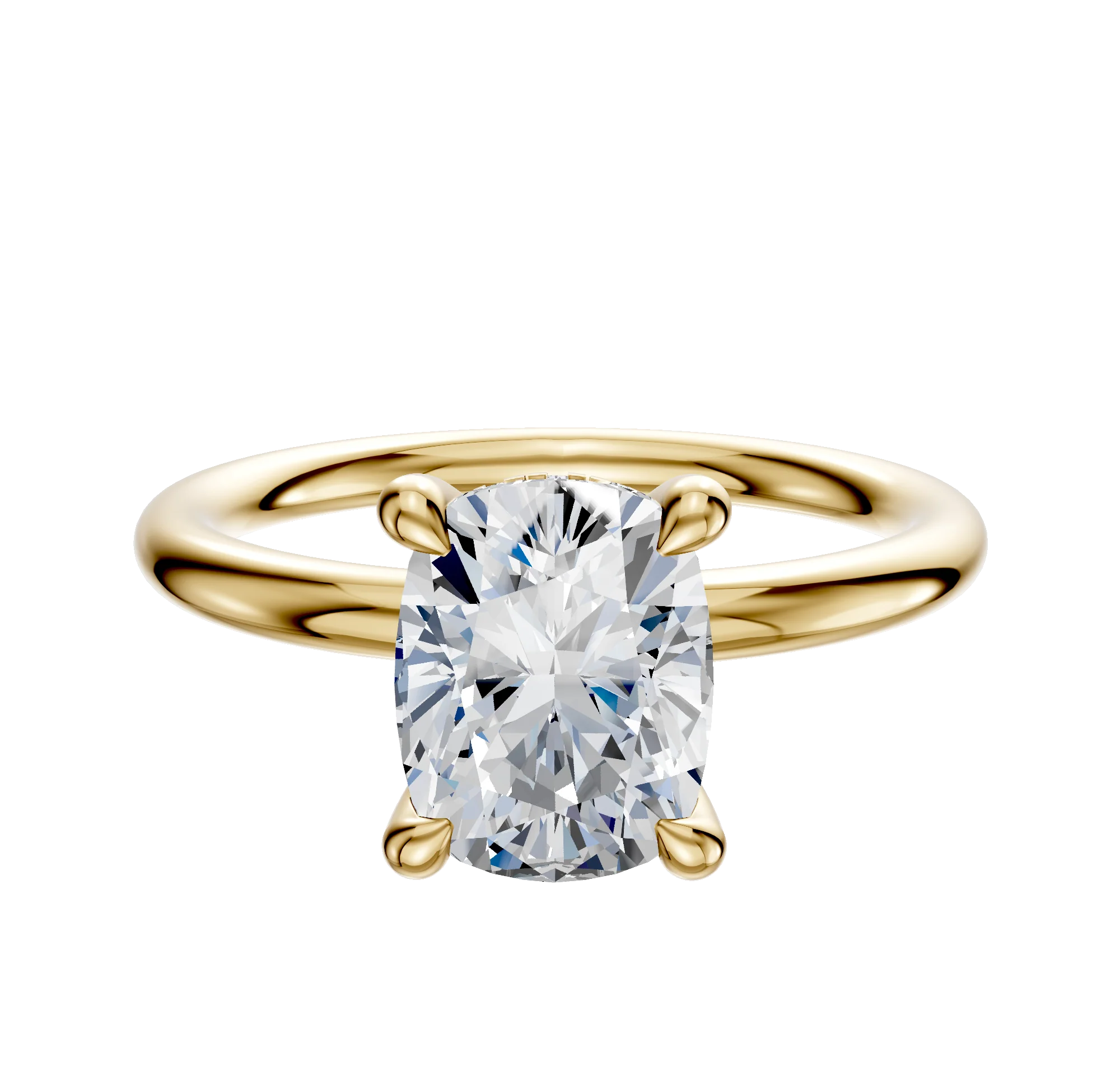 14K Yellow Gold 4 Prong Hidden Halo Classic Dome 2.0mm Engagement Ring