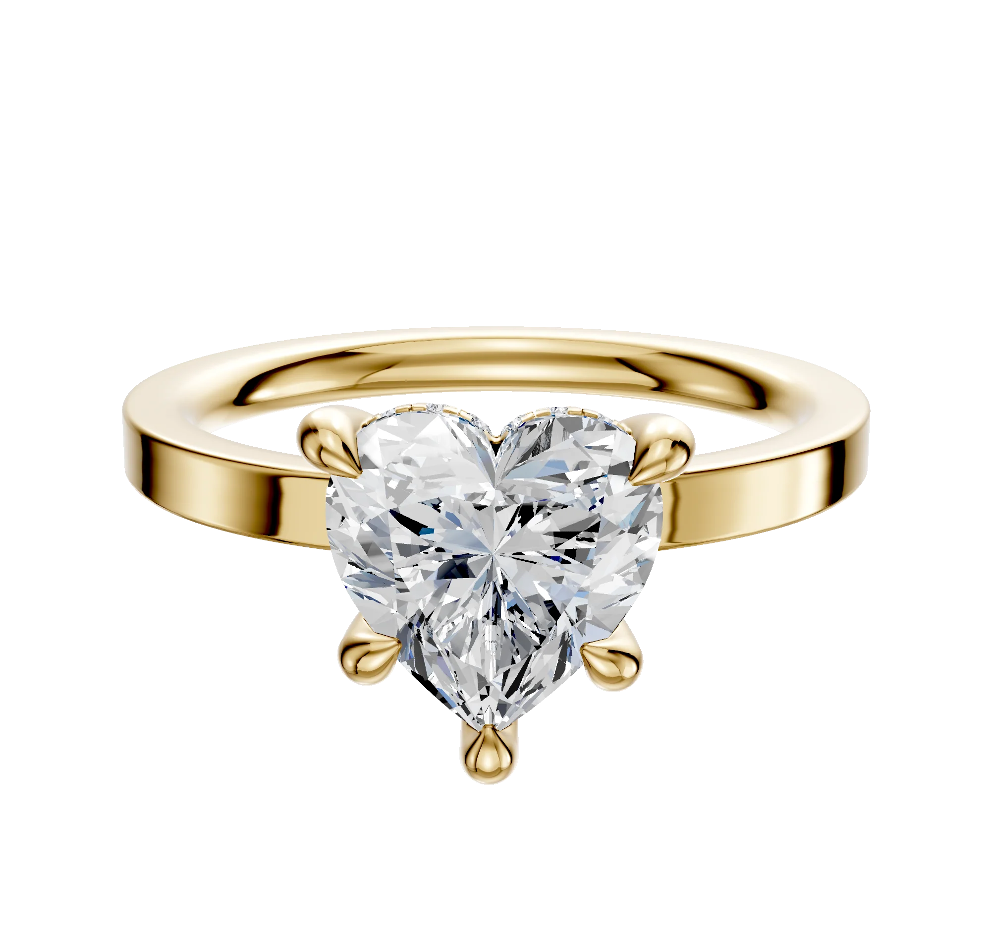 14K Yellow Gold 4 Prong Hidden Halo Classic Flat 2.0mm Engagement Ring
