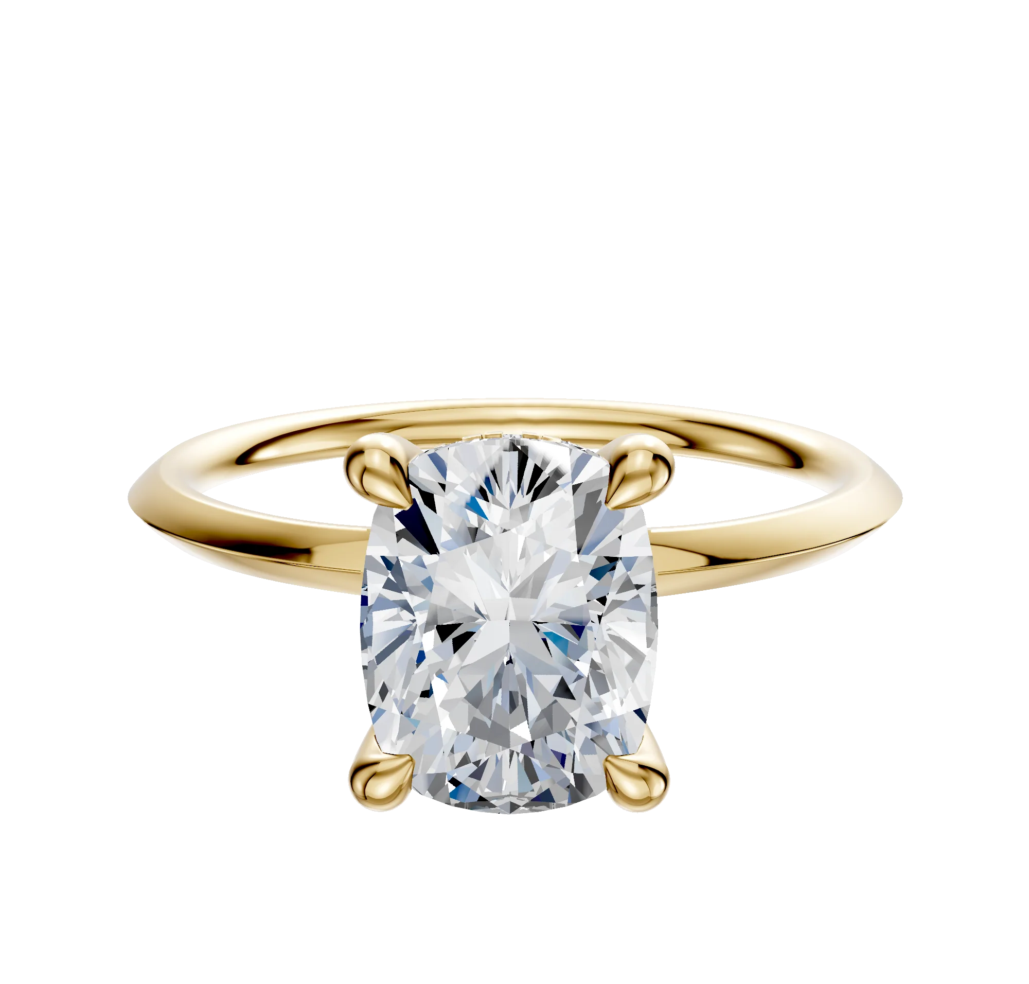 14K Yellow Gold 4 Prong Hidden Halo Classic Knife Edge 1.5mm Engagement Ring