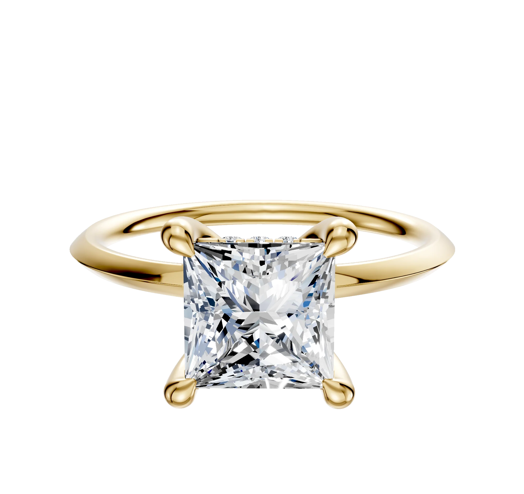 14K Yellow Gold 4 Prong Hidden Halo Classic Knife Edge 1.5mm Engagement Ring