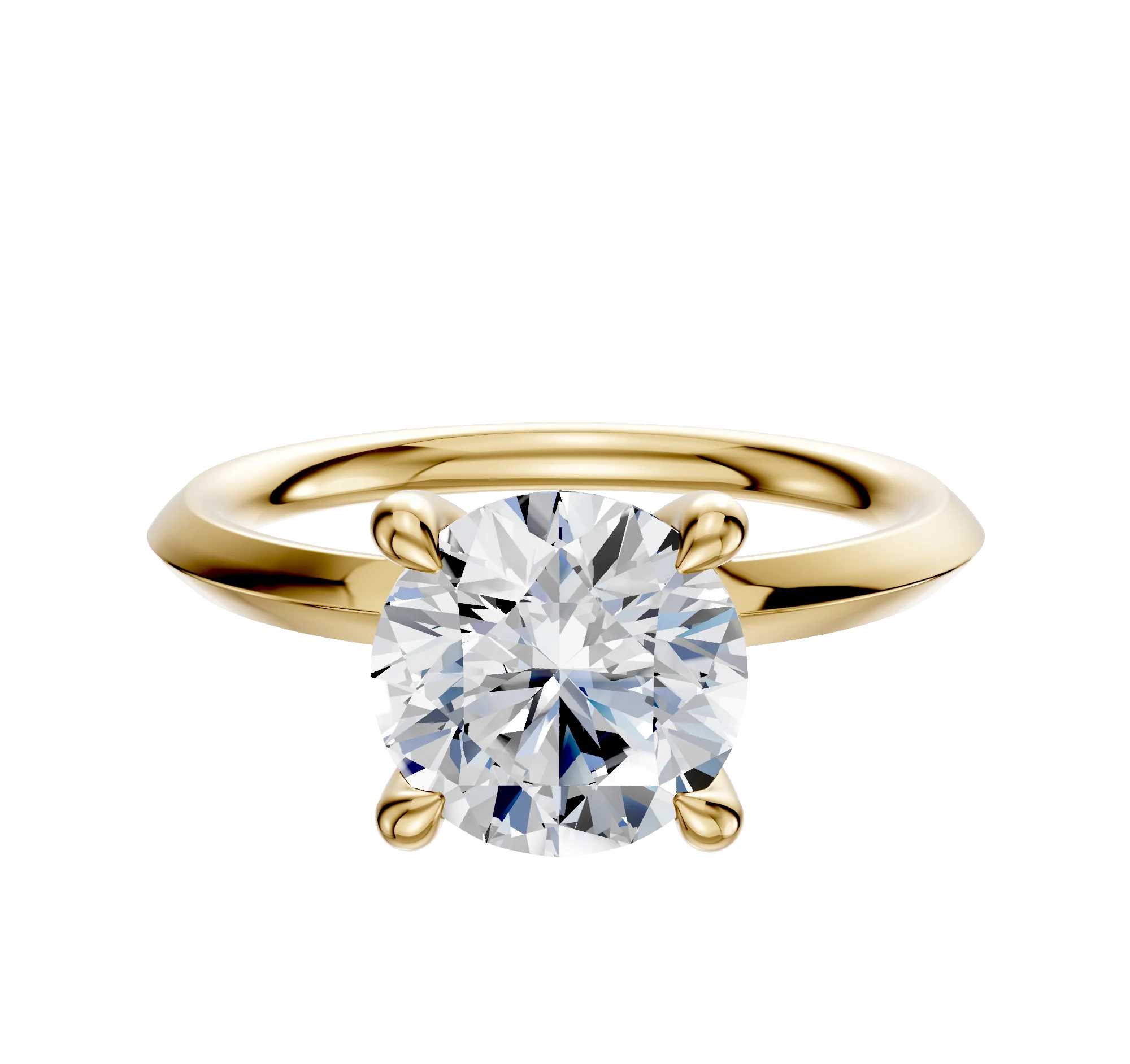14K Yellow Gold 4 Prong Hidden Halo Classic Knife Edge 2.0mm Engagement Ring