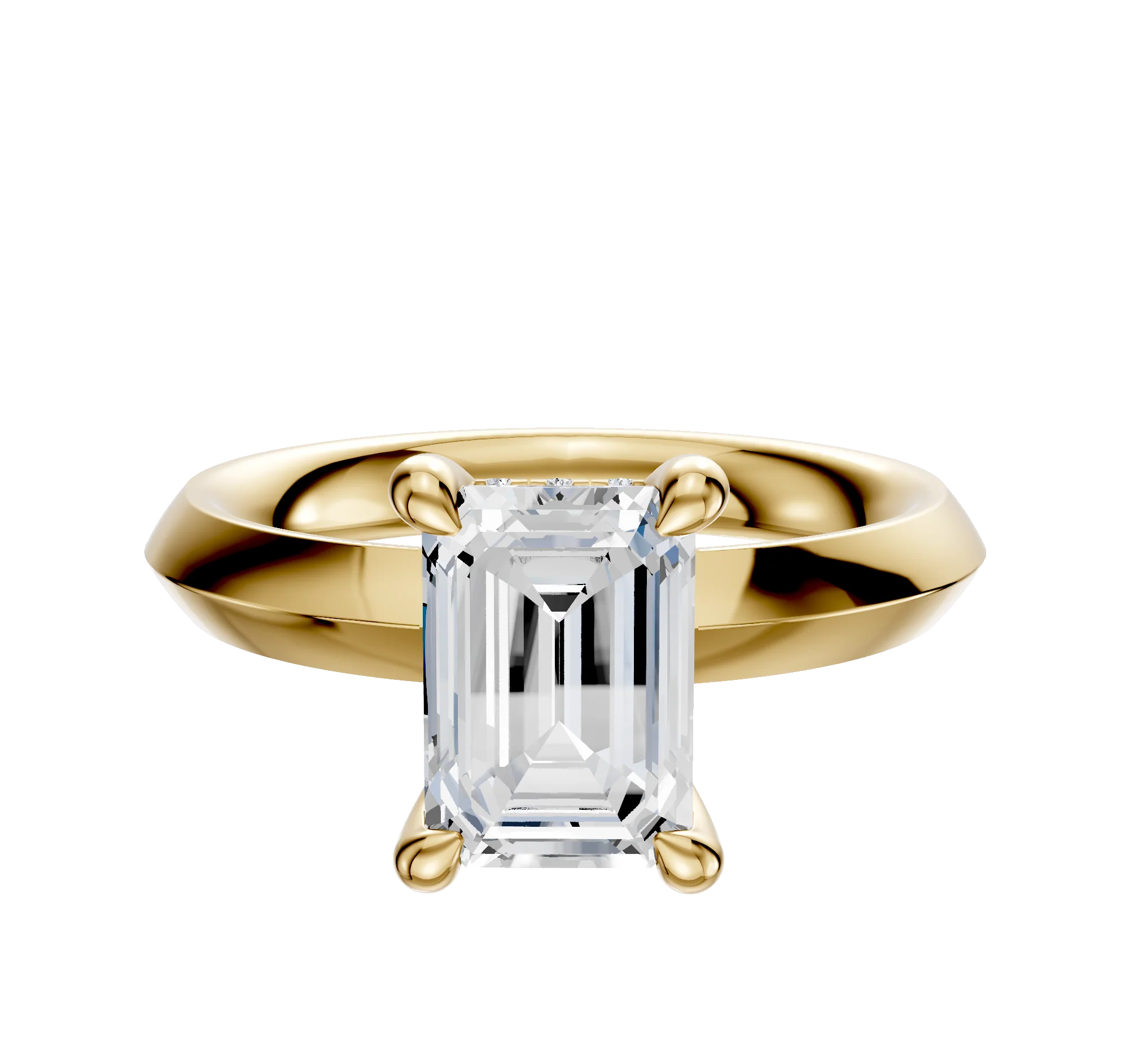 14K Yellow Gold 4 Prong Hidden Halo Classic Knife Edge 3.0mm Engagement Ring