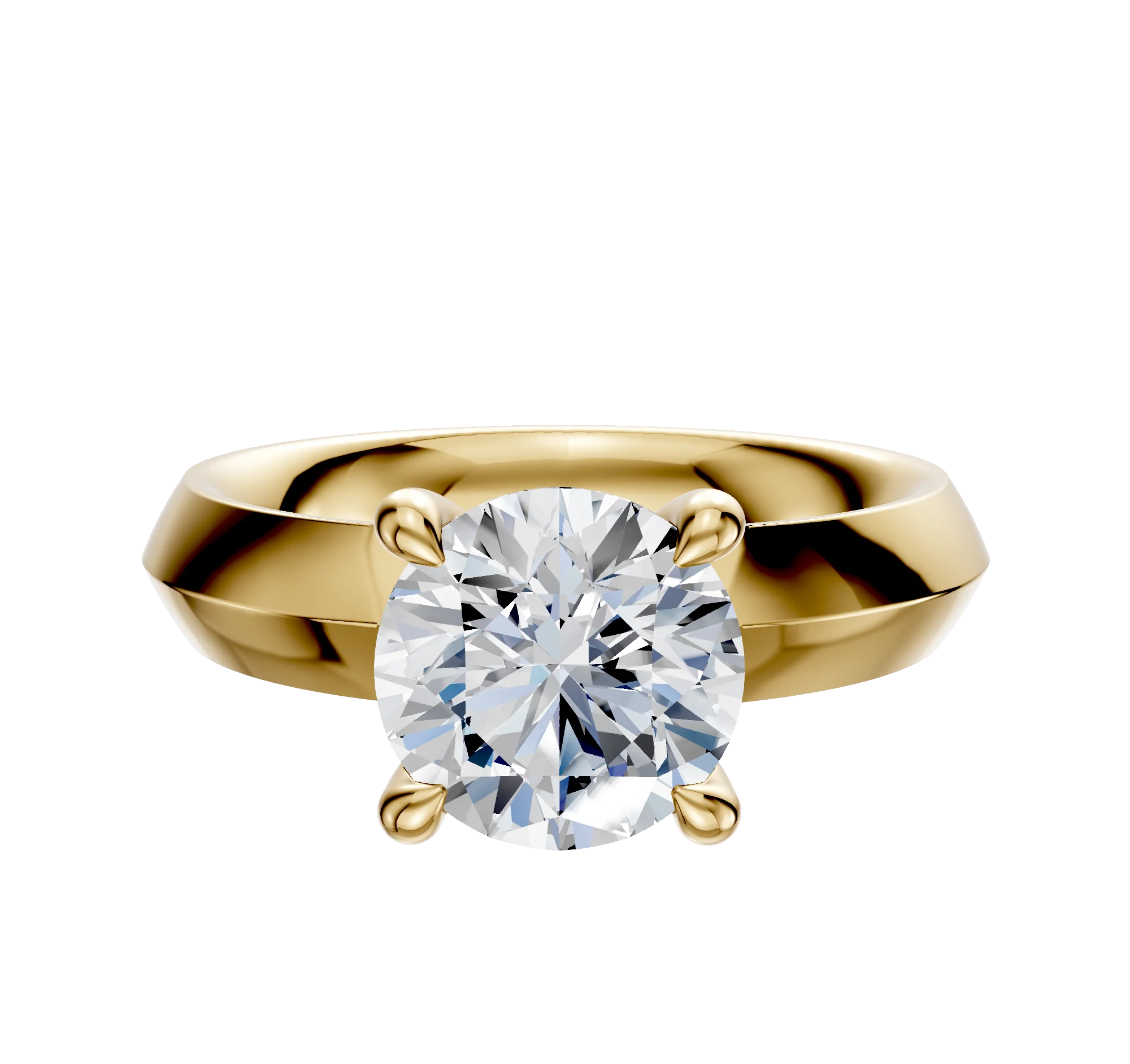 14K Yellow Gold 4 Prong Hidden Halo Classic Knife Edge 4.0mm Engagement Ring