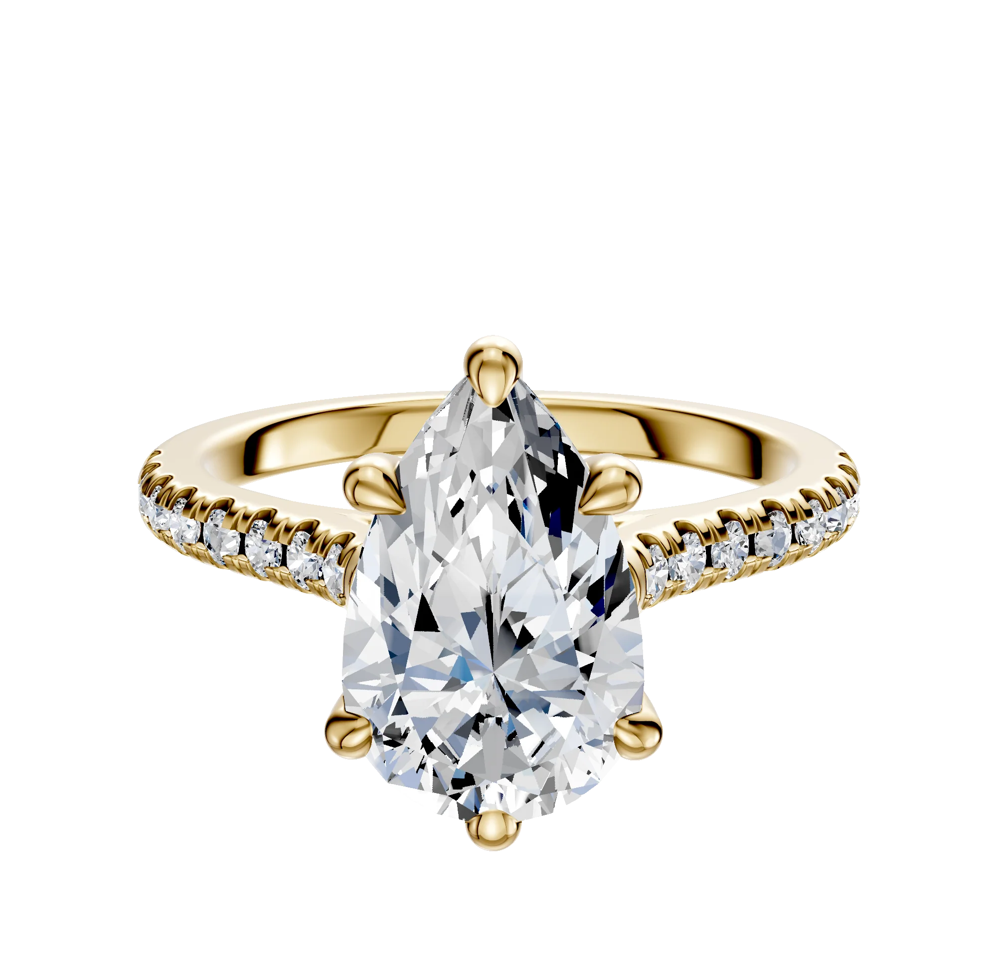 14K Yellow Gold 6 Prong Basket Cathedral Dome 1-Row-Pave 2.5mm Engagement Ring