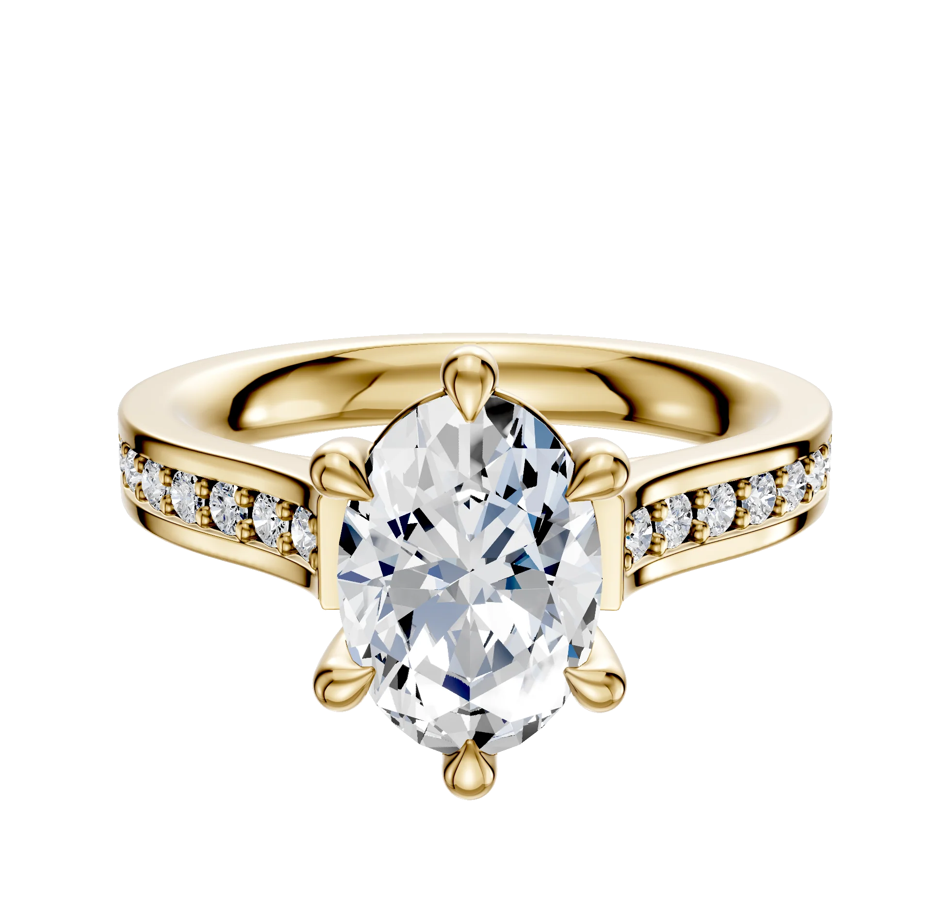 14K Yellow Gold 6 Prong Basket Cathedral Flat 1-Row-Pave 2.5mm Engagement Ring