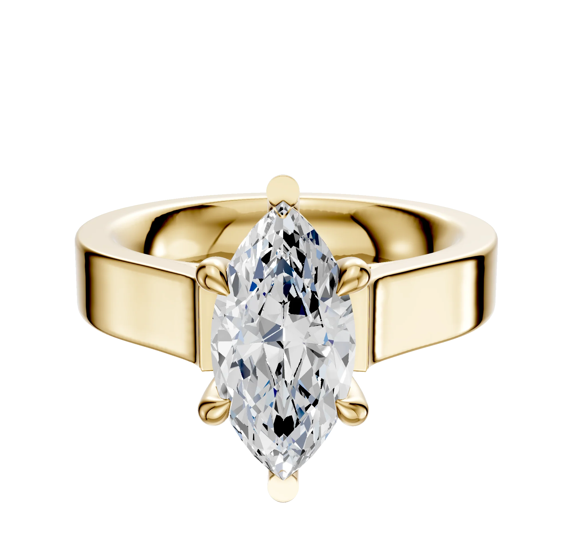 14K Yellow Gold 6 Prong Basket Cathedral Flat 4.0mm Engagement Ring