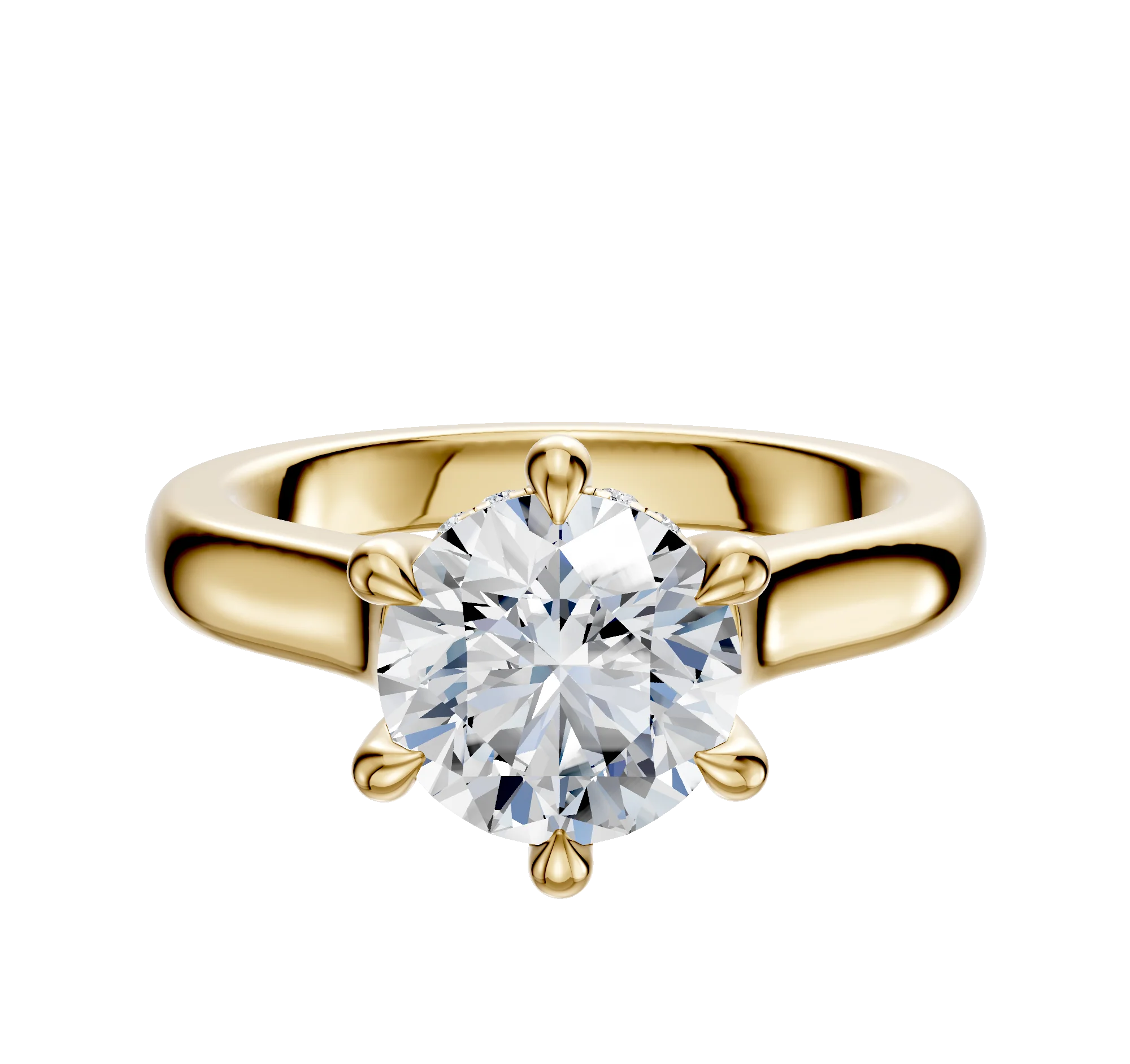 14K Yellow Gold 6 Prong Hidden Halo Cathedral Dome 3.0mm Engagement Ring
